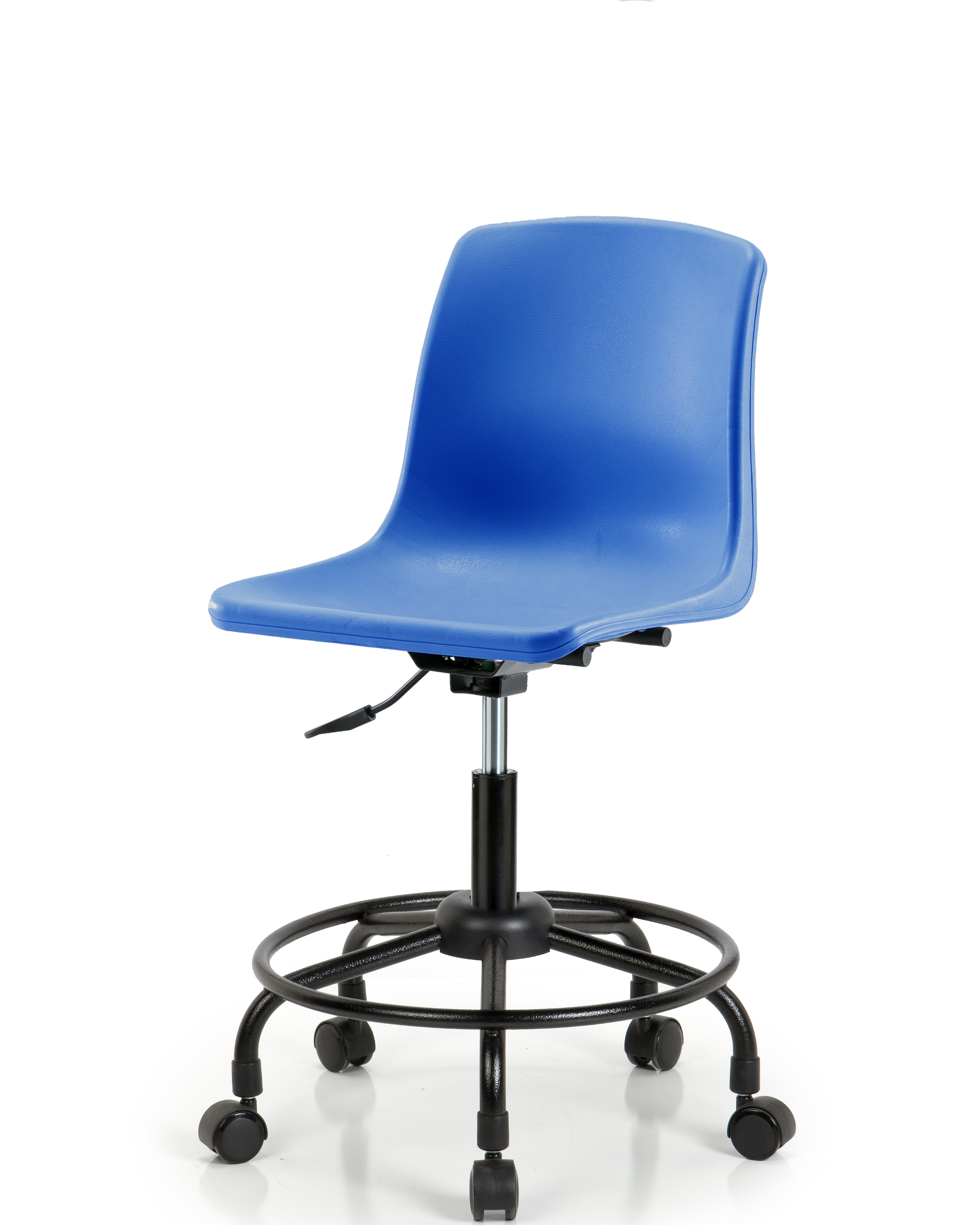 Polypropylene Shell Chair - Desk Height with Round Tube Base & Casters in Blue