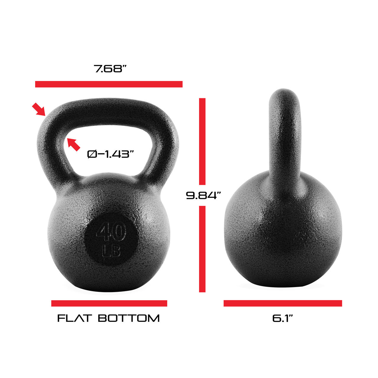 CAP 40 lb Hammertone Cast Iron Kettlebell, Black