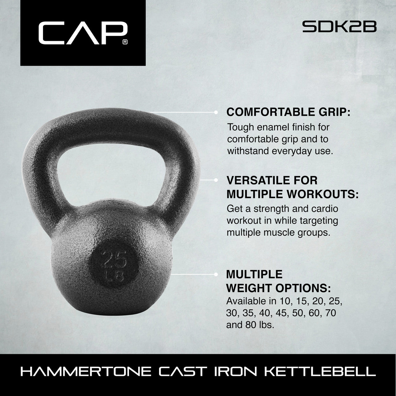 CAP 10 lb Hammertone Cast Iron Kettlebell, Black