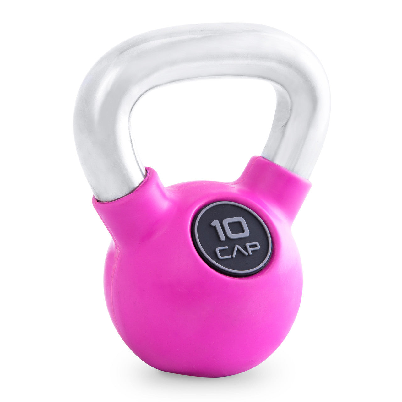 CAP 10 lb Rubber Coated Kettlebell with Chrome Handle, Colored, Pink