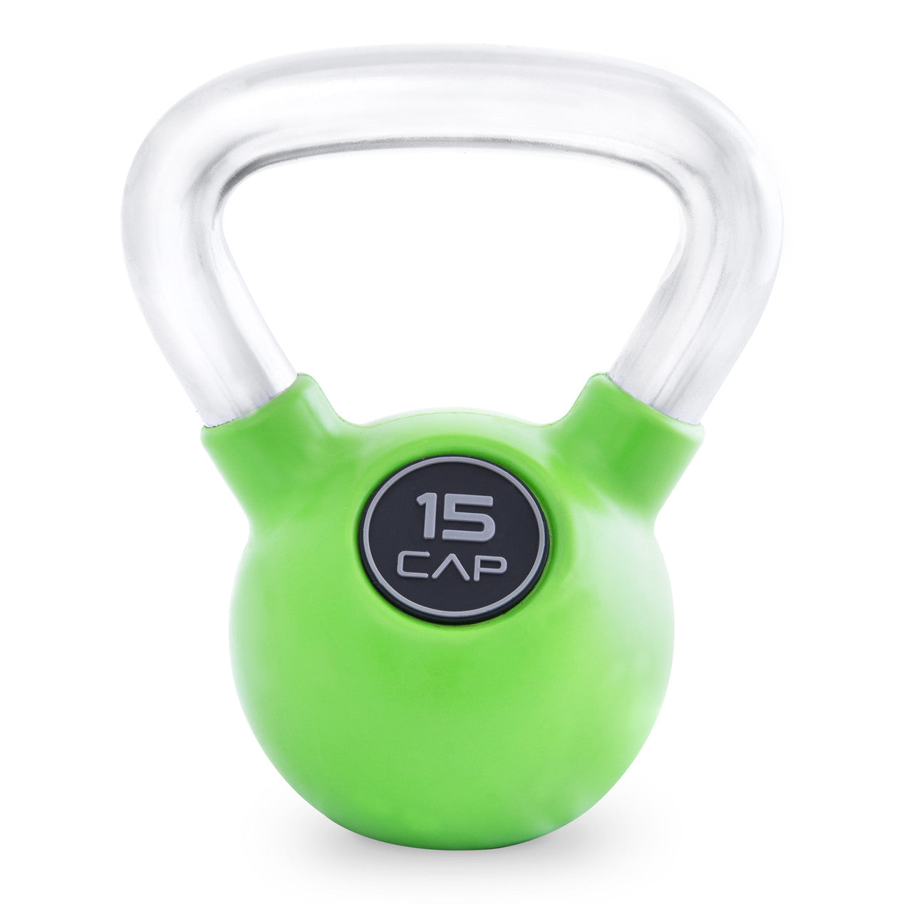 CAP 15 lb Rubber Coated Kettlebell with Chrome Handle, Colored, Green