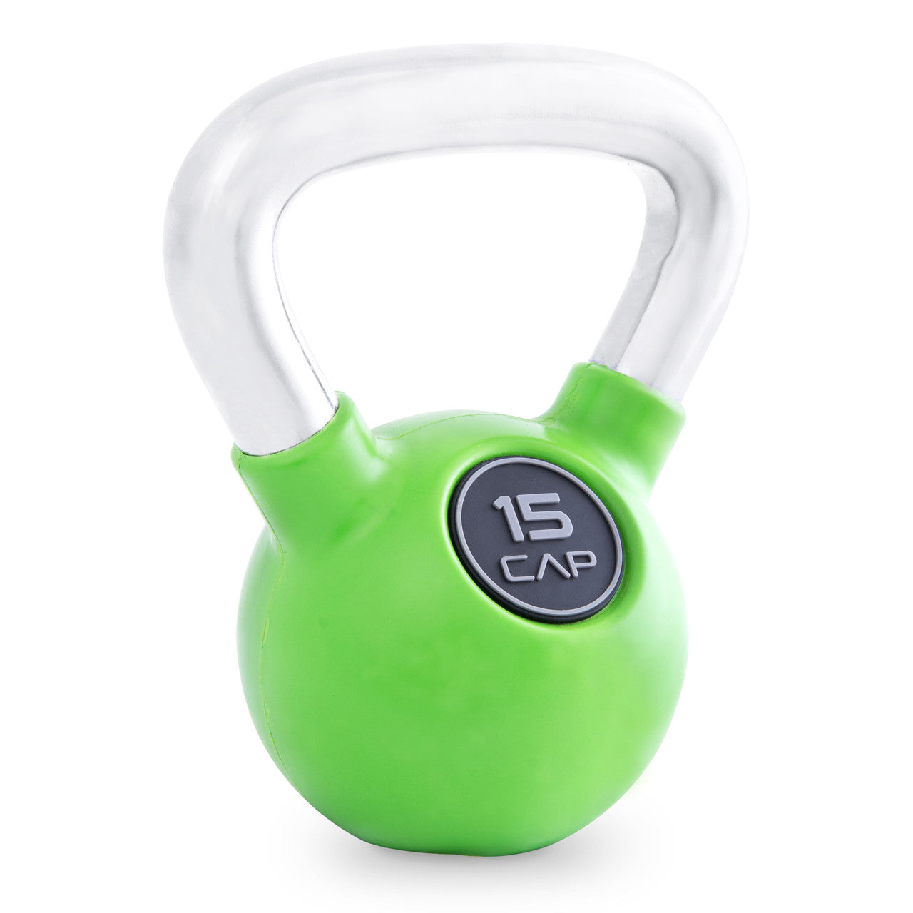 CAP 15 lb Rubber Coated Kettlebell with Chrome Handle, Colored, Green