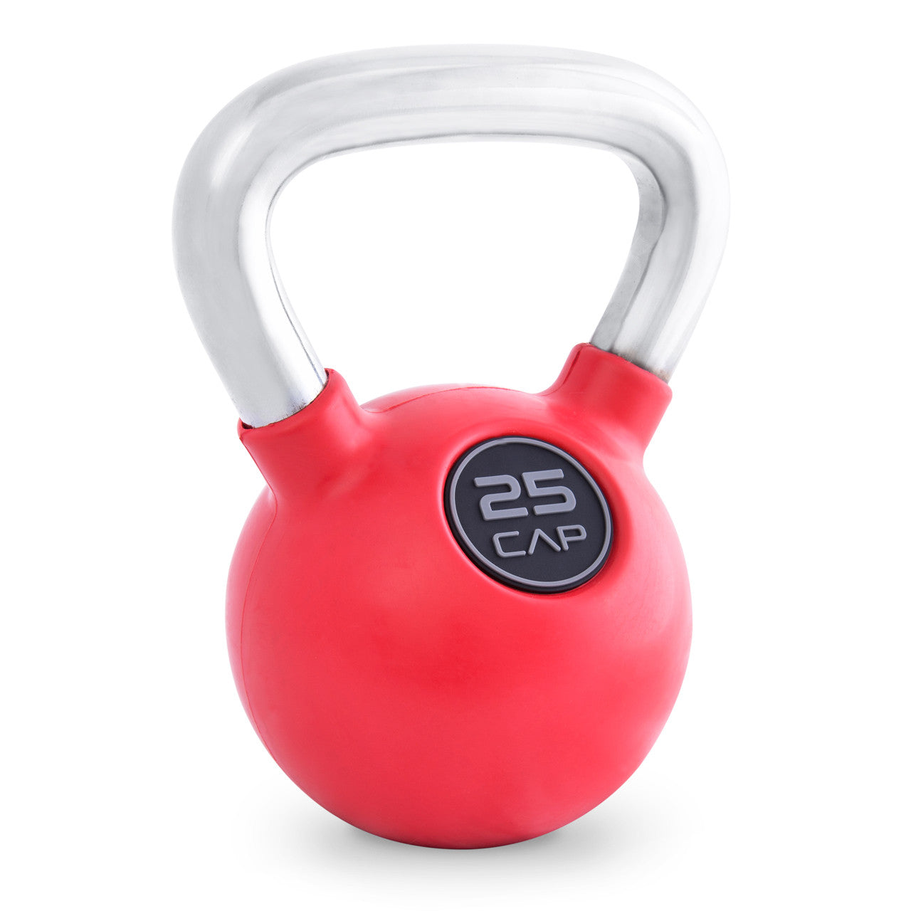 CAP 25 lb Rubber Coated Kettlebell with Chrome Handle, Colored, Red