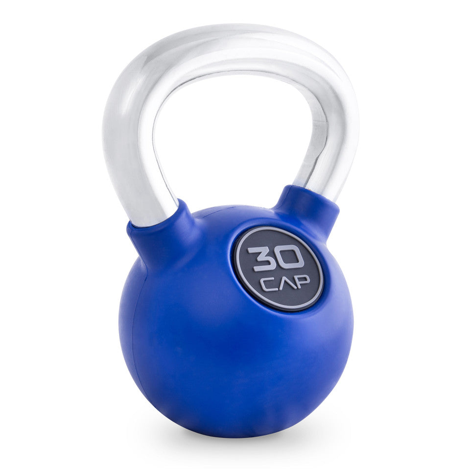 CAP 30 lb Rubber Coated Kettlebell with Chrome Handle, Colored, Blue