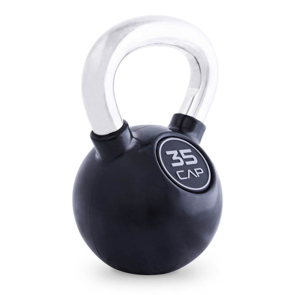 CAP 35 lb Rubber Coated Kettlebell with Chrome Handle, Colored, Black