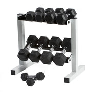 150 lb CAP Rubber Coated Hex Dumbbell Set with Rack