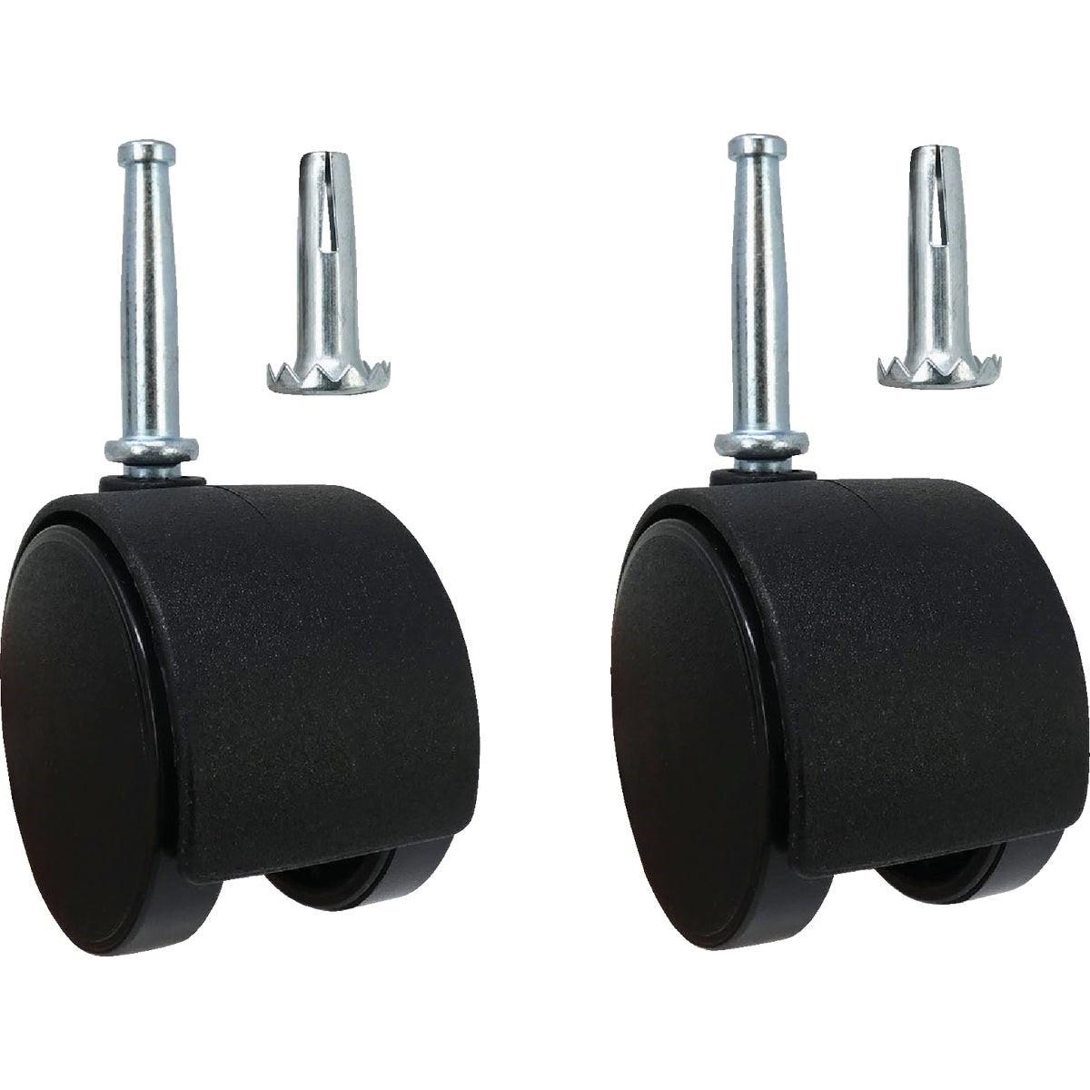 2 In. Dia. Black Twin Wheel Caster with 1-1/2 In. Stem (2-Pack)