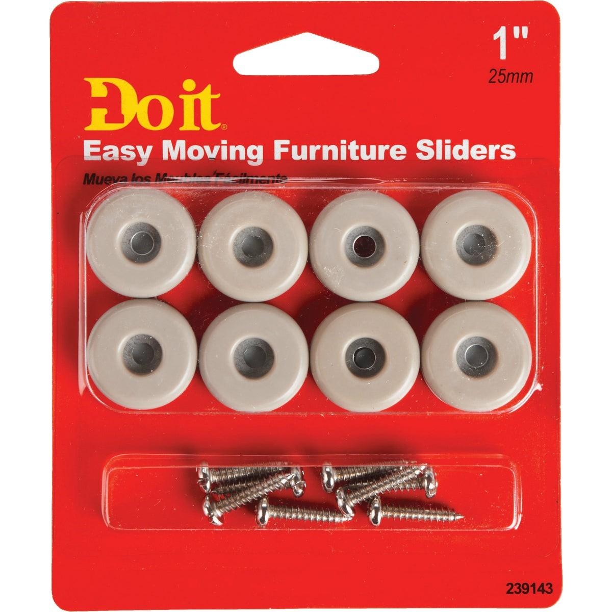 1 In. Round Adhesive and Screw on Furniture Glide,(8-Pack)