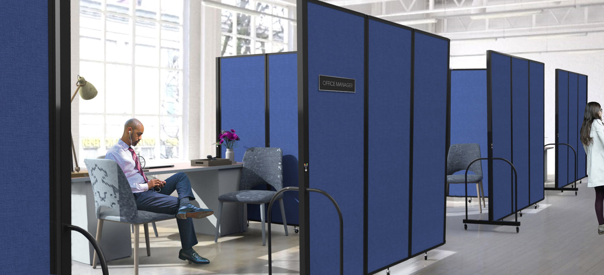 Screenflex Full Motion Divider, 5' x 19'7", Black Frame, Sand
