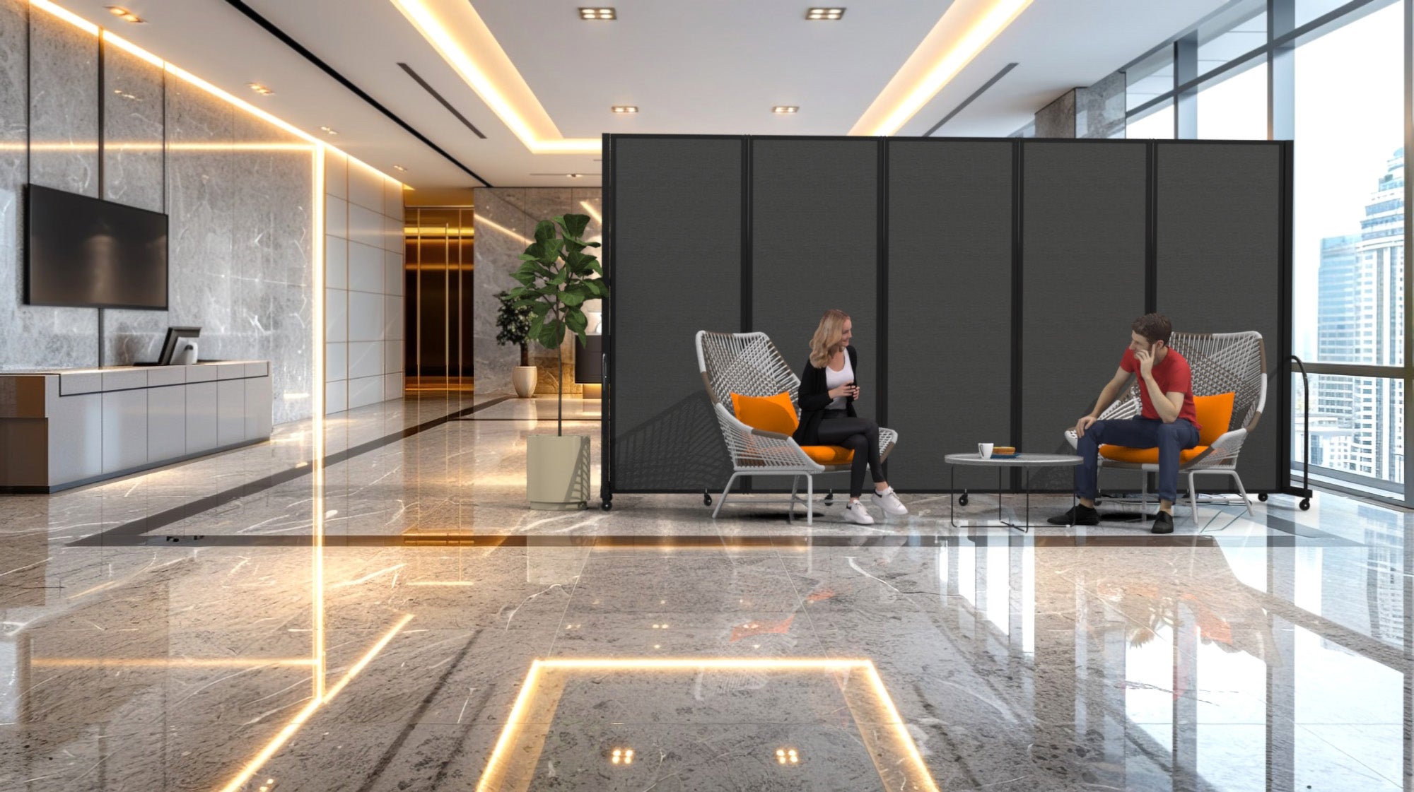 Screenflex Full Motion Divider, 4' x 25'1", Black Frame, Ice Vinyl