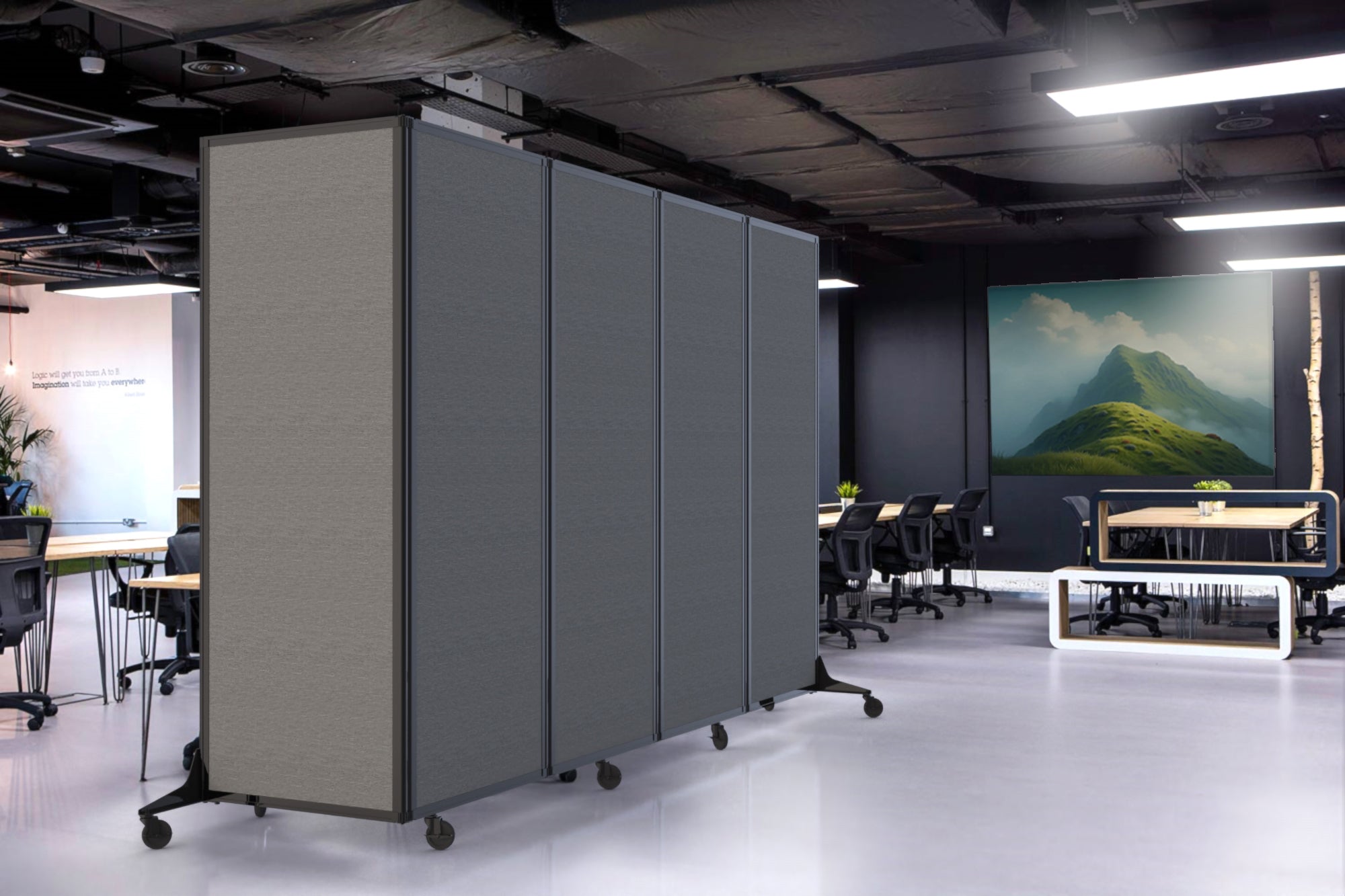 Light Duty Room Divider, 6'1" x 6'5", Black Frame, Lake