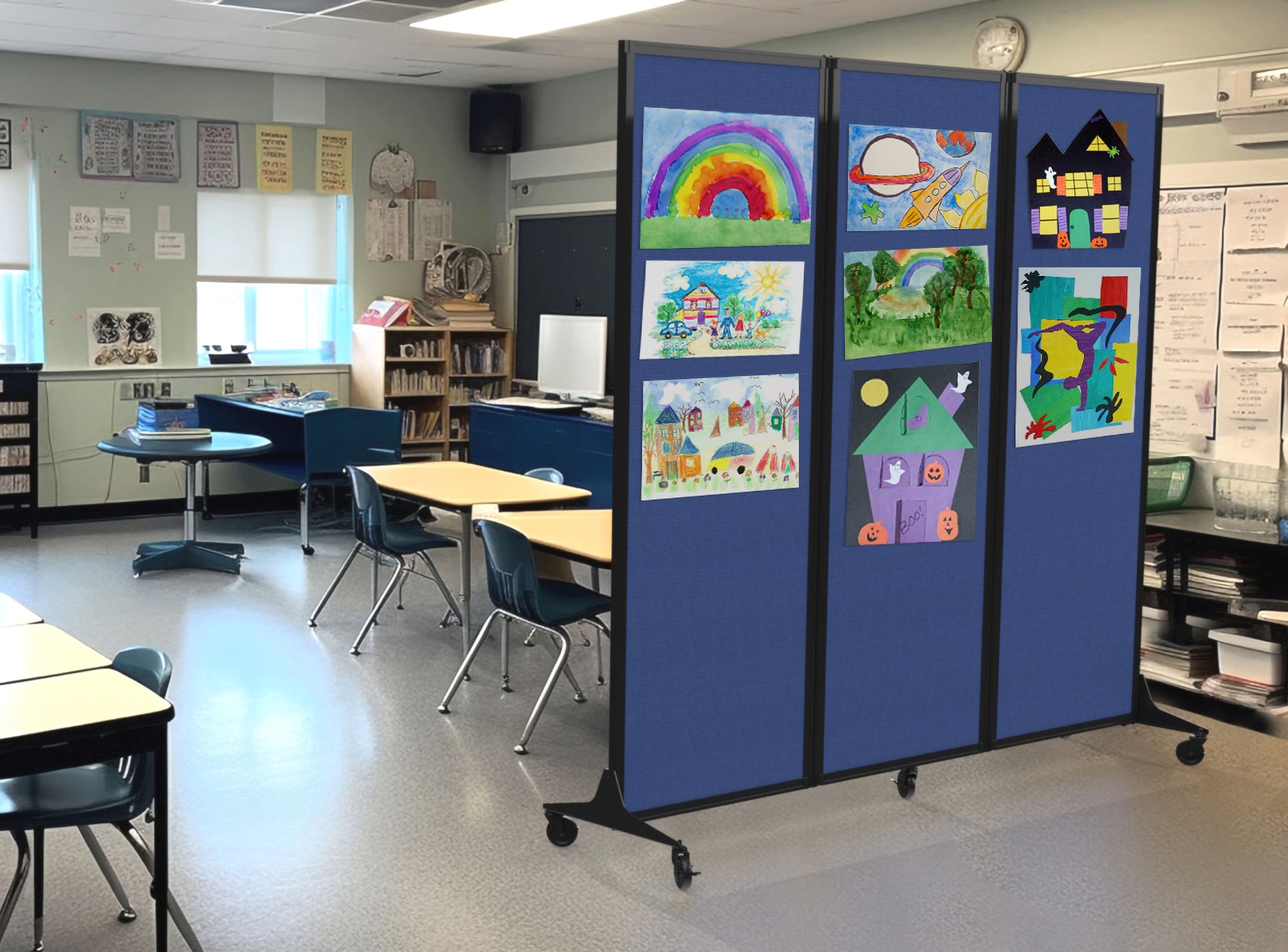Light Duty Room Divider, 6'1" x 6'5", Black Frame, Apple Green