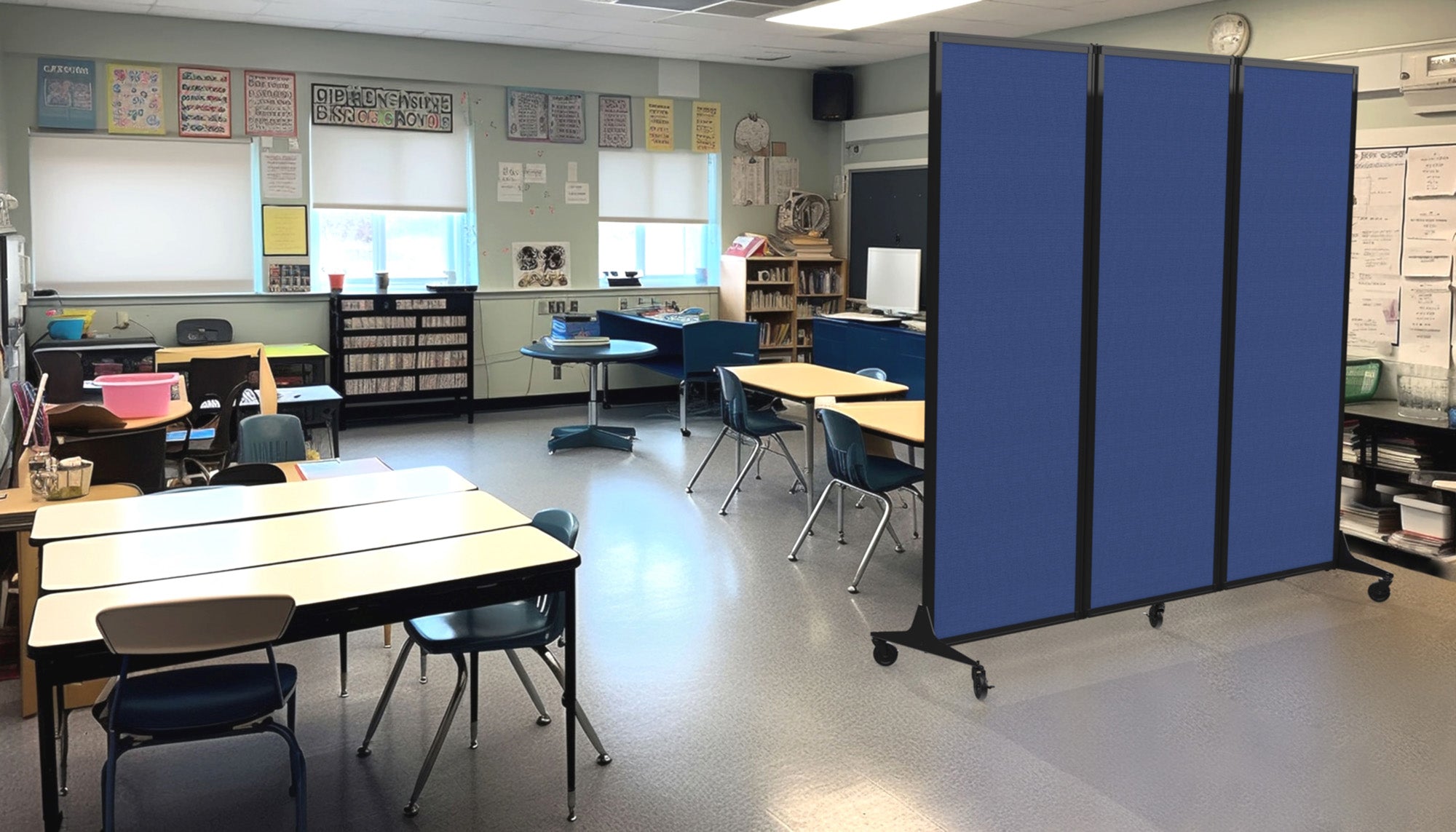 Light Duty Room Divider, 6'1" x 10'8", Black Frame, Hazelnut Vinyl