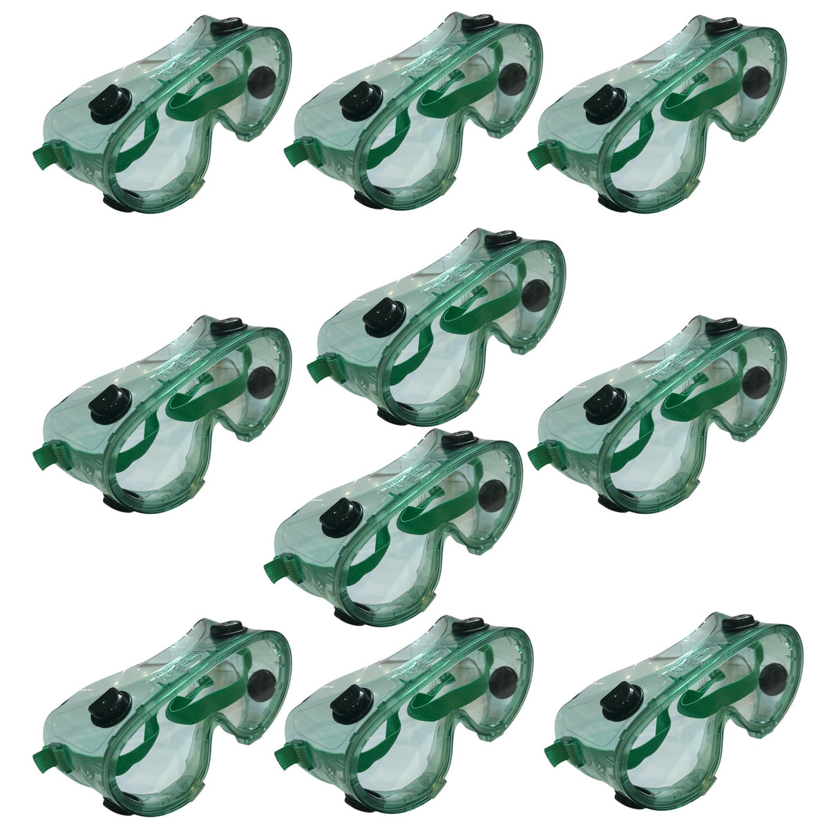 Safety Goggles with Indirect Vents Green, Adult Size, Pack of 10