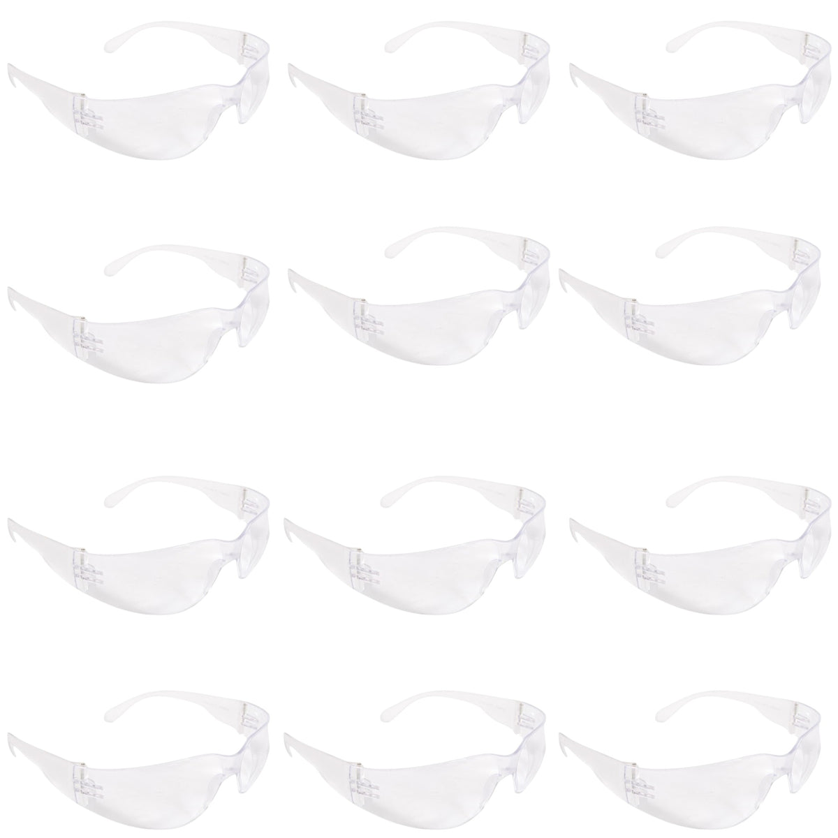 Safety Glasses. High Impact Resistance, UV 385 protection, Anti-Scratch Coated Lens, Frame & Lens Polycarbonate, Clear Color, Pack of 12