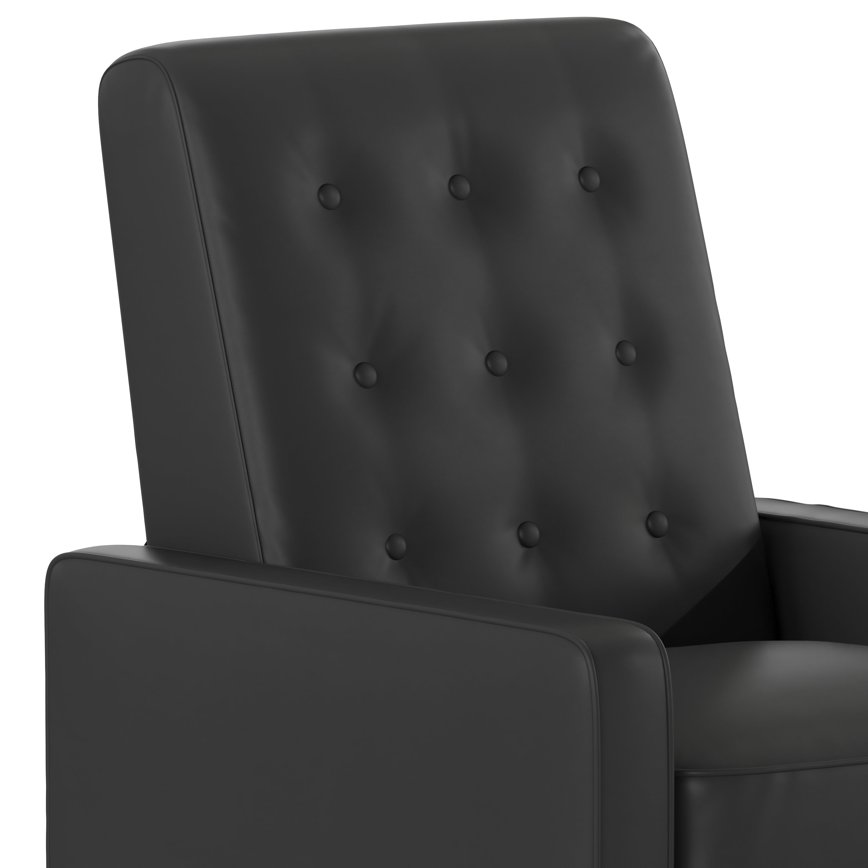 Ezra Mid-Century Modern LeatherSoft Upholstered Button Tufted Pushback Recliner in Black for Residential & Commercial Use