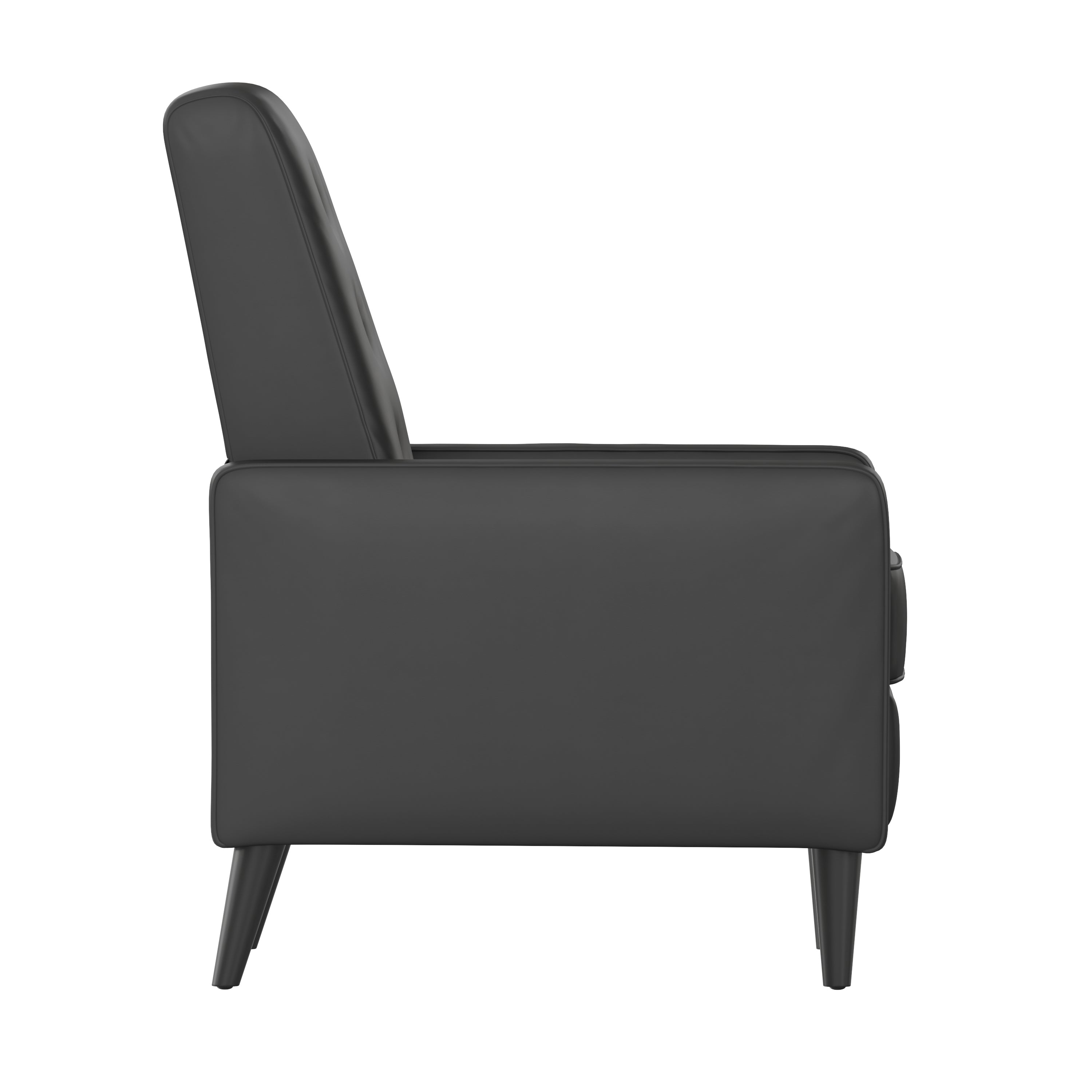 Ezra Mid-Century Modern LeatherSoft Upholstered Button Tufted Pushback Recliner in Black for Residential & Commercial Use