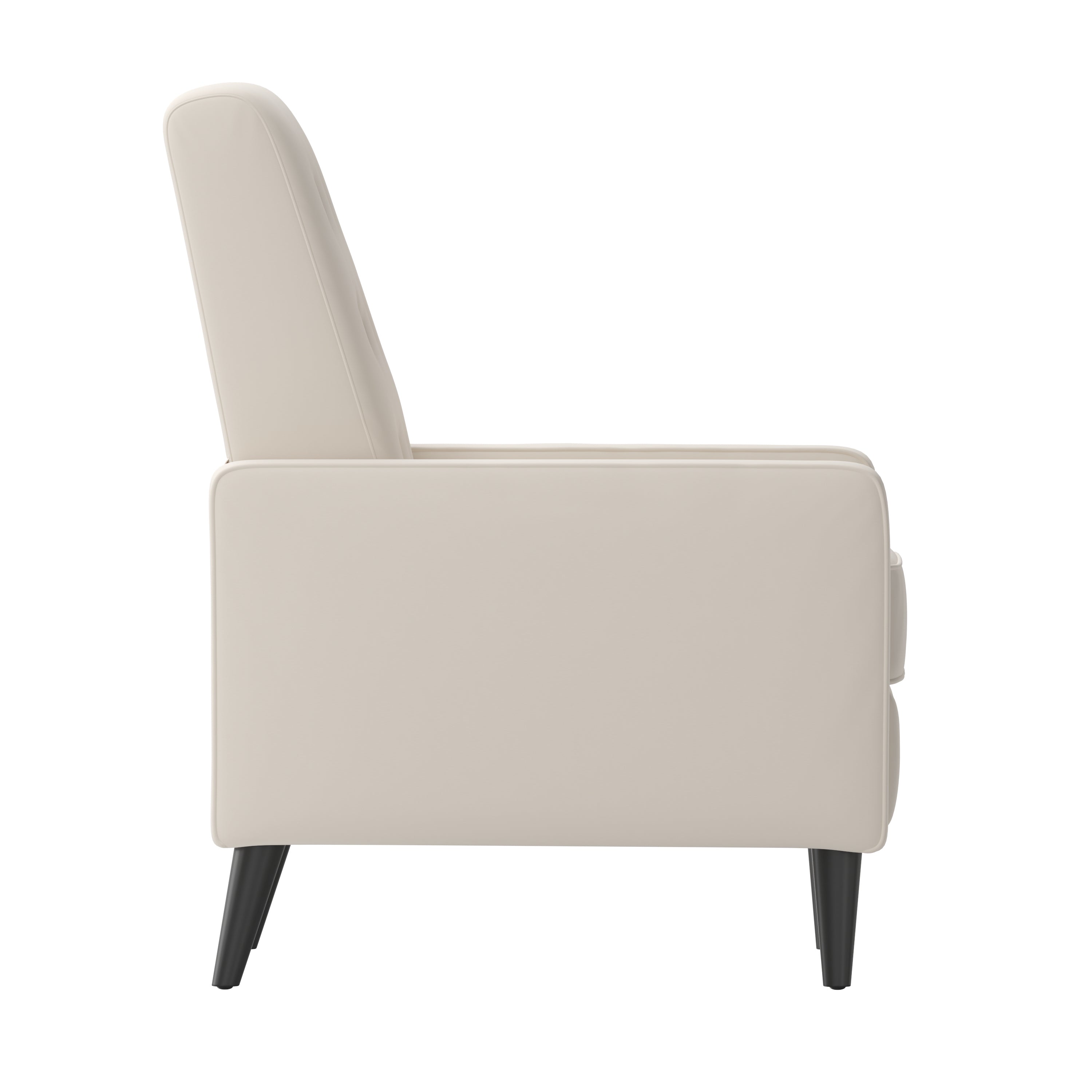 Ezra Mid-Century Modern Fabric Upholstered Button Tufted Pushback Recliner in Cream for Residential & Commercial Use