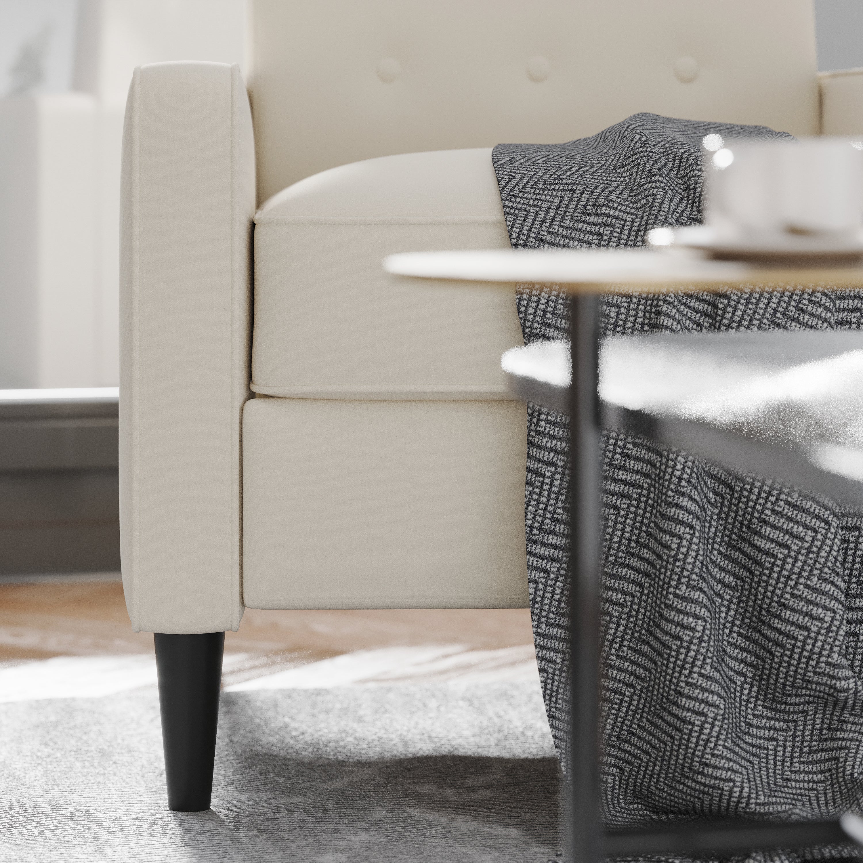 Ezra Mid-Century Modern Fabric Upholstered Button Tufted Pushback Recliner in Cream for Residential & Commercial Use