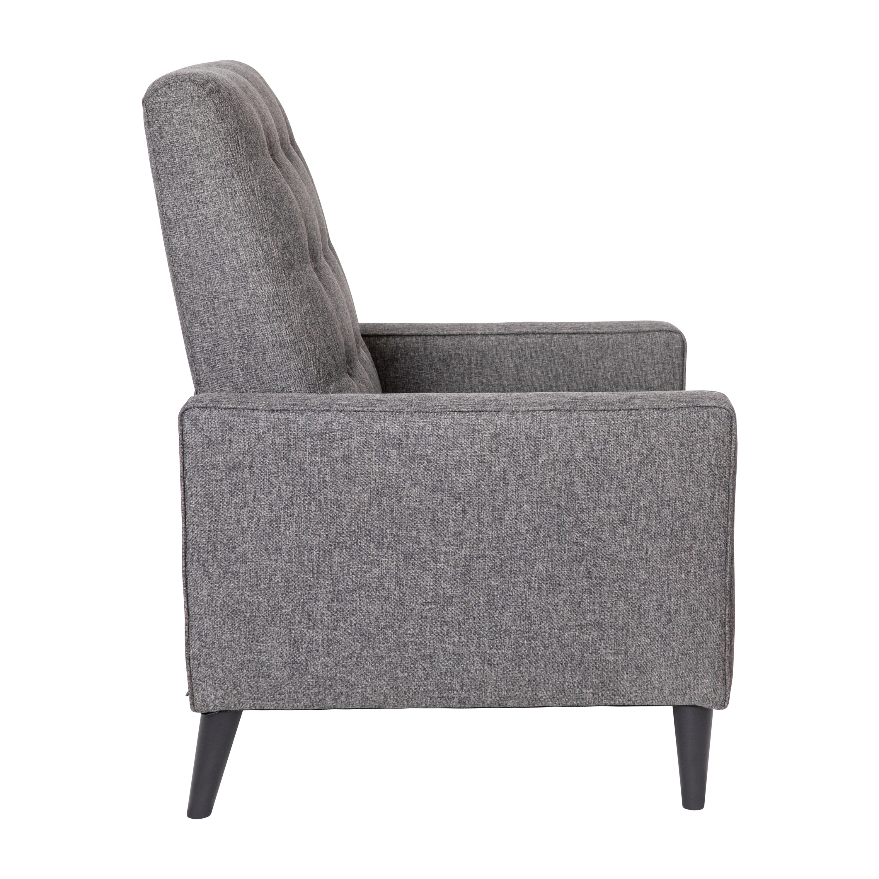 Ezra Mid-Century Modern Fabric Upholstered Button Tufted Pushback Recliner in Gray for Residential & Commercial Use