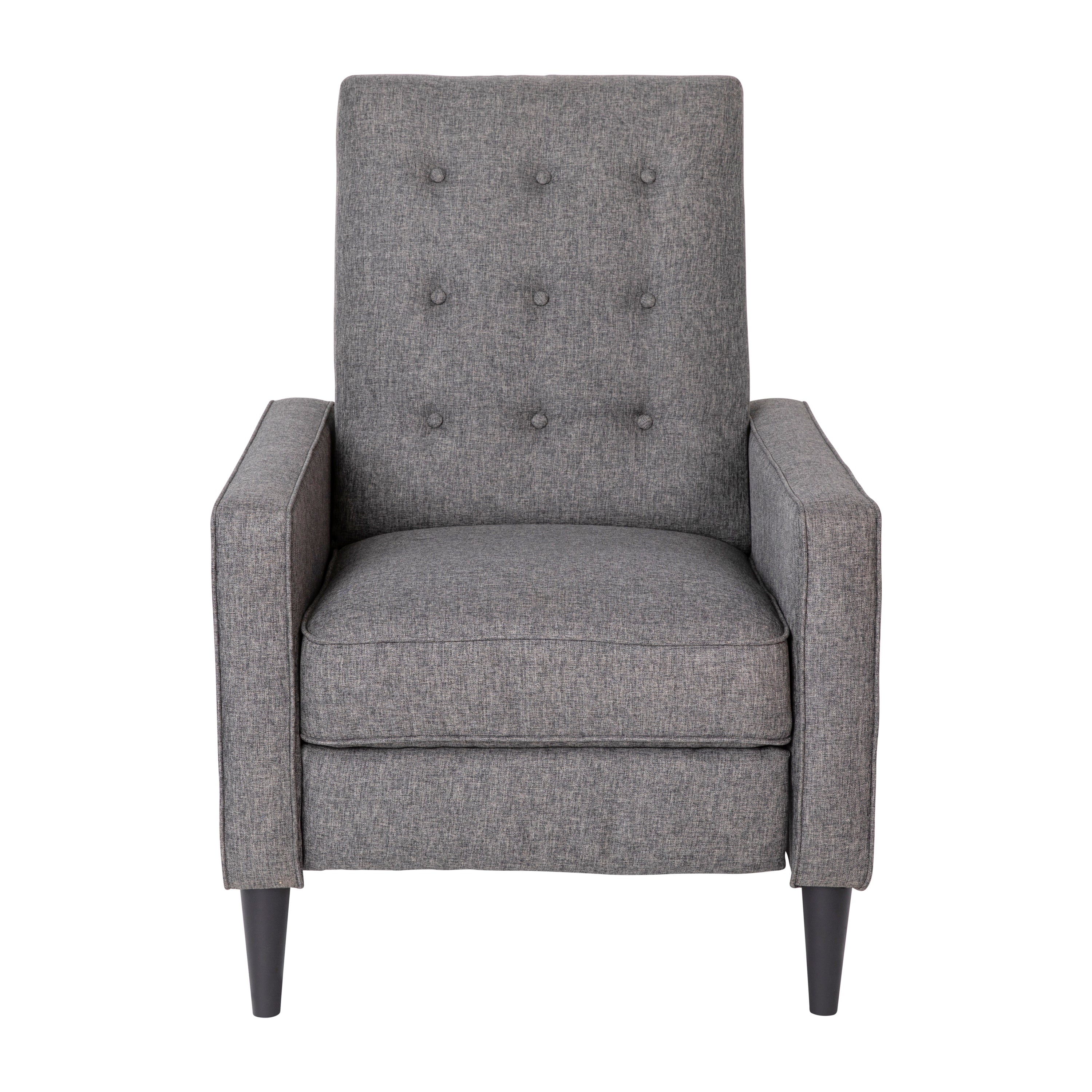 Ezra Mid-Century Modern Fabric Upholstered Button Tufted Pushback Recliner in Gray for Residential & Commercial Use