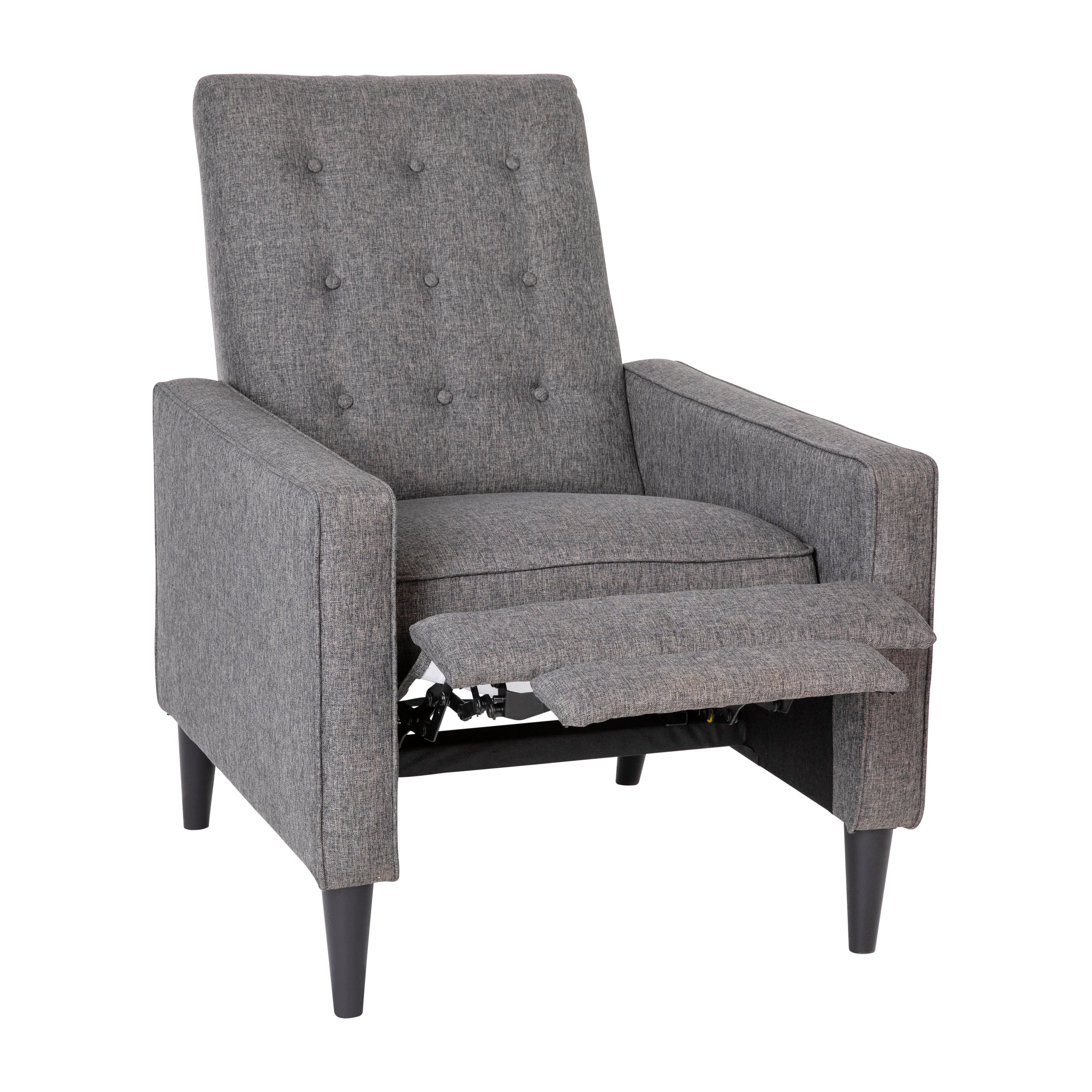 Ezra Mid-Century Modern Fabric Upholstered Button Tufted Pushback Recliner in Gray for Residential & Commercial Use