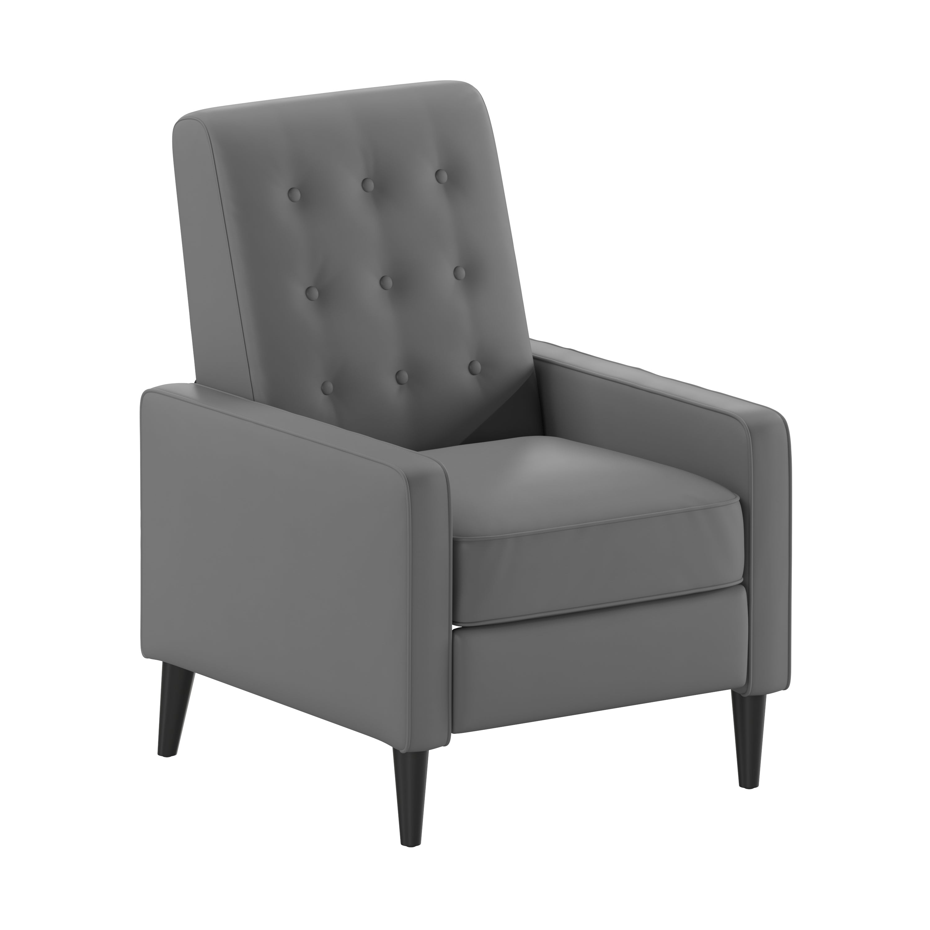 Ezra Mid-Century Modern LeatherSoft Upholstered Button Tufted Pushback Recliner in Light Gray for Residential & Commercial Use