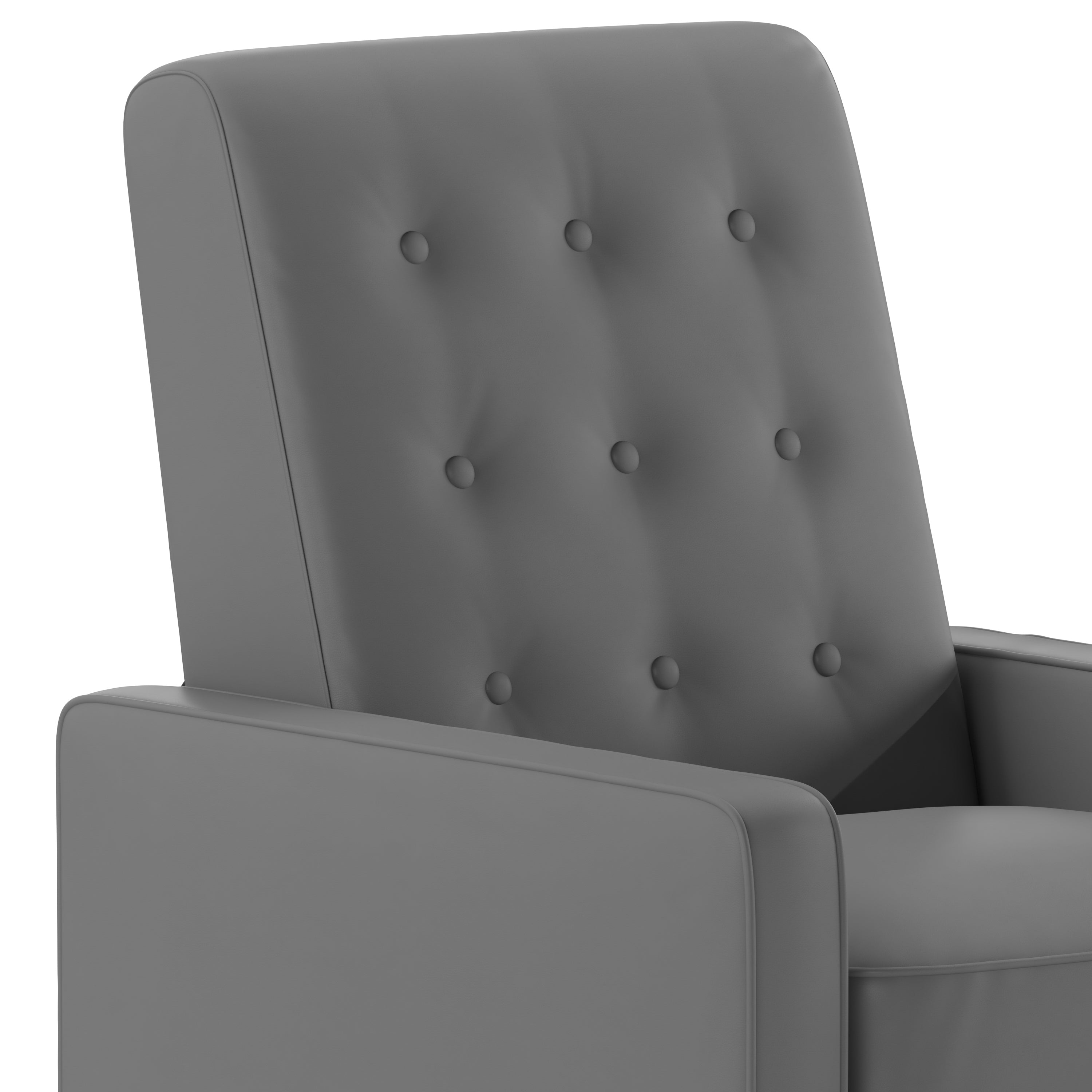 Ezra Mid-Century Modern LeatherSoft Upholstered Button Tufted Pushback Recliner in Light Gray for Residential & Commercial Use