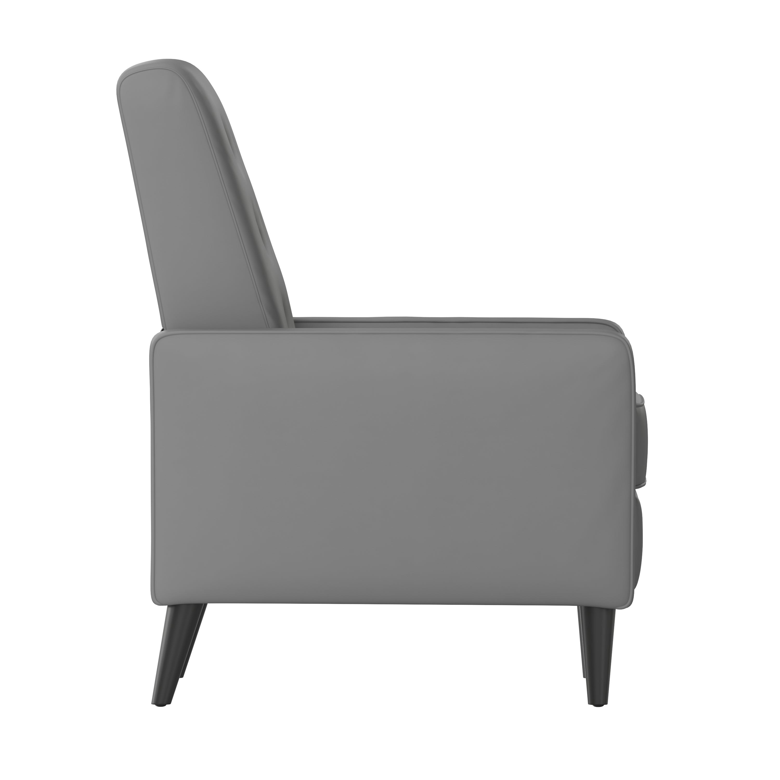 Ezra Mid-Century Modern LeatherSoft Upholstered Button Tufted Pushback Recliner in Light Gray for Residential & Commercial Use