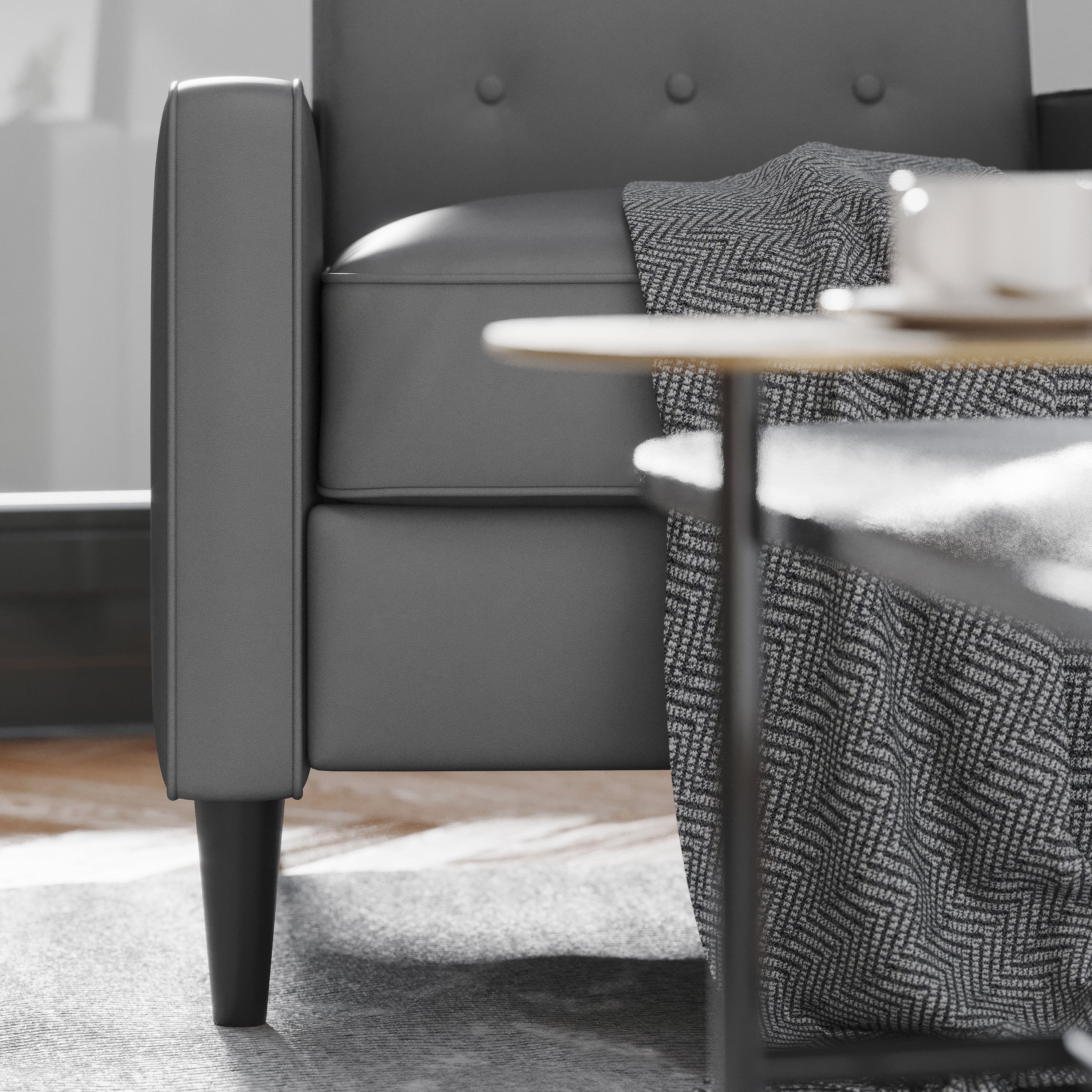 Ezra Mid-Century Modern LeatherSoft Upholstered Button Tufted Pushback Recliner in Light Gray for Residential & Commercial Use