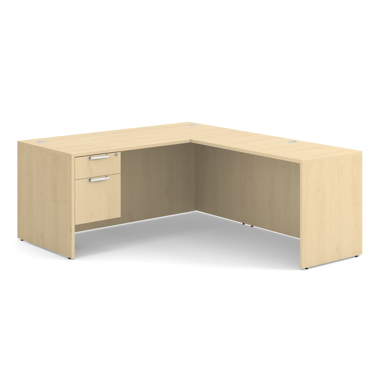 OfficeSource OS Laminate Collection Single 3/4 Pedestal "L" Desk - 66" x 30" - Maple