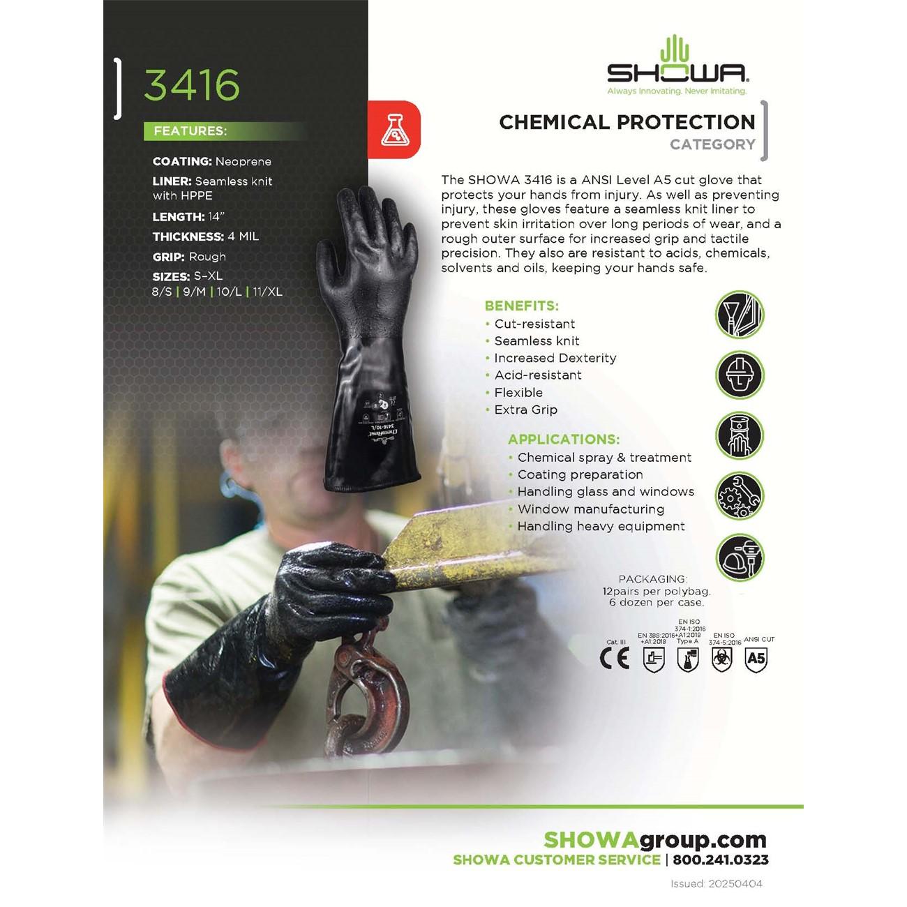 3416-10 Showa, Cut Resistant Glove, Large, A5 Cut, Navy, 13.5 L