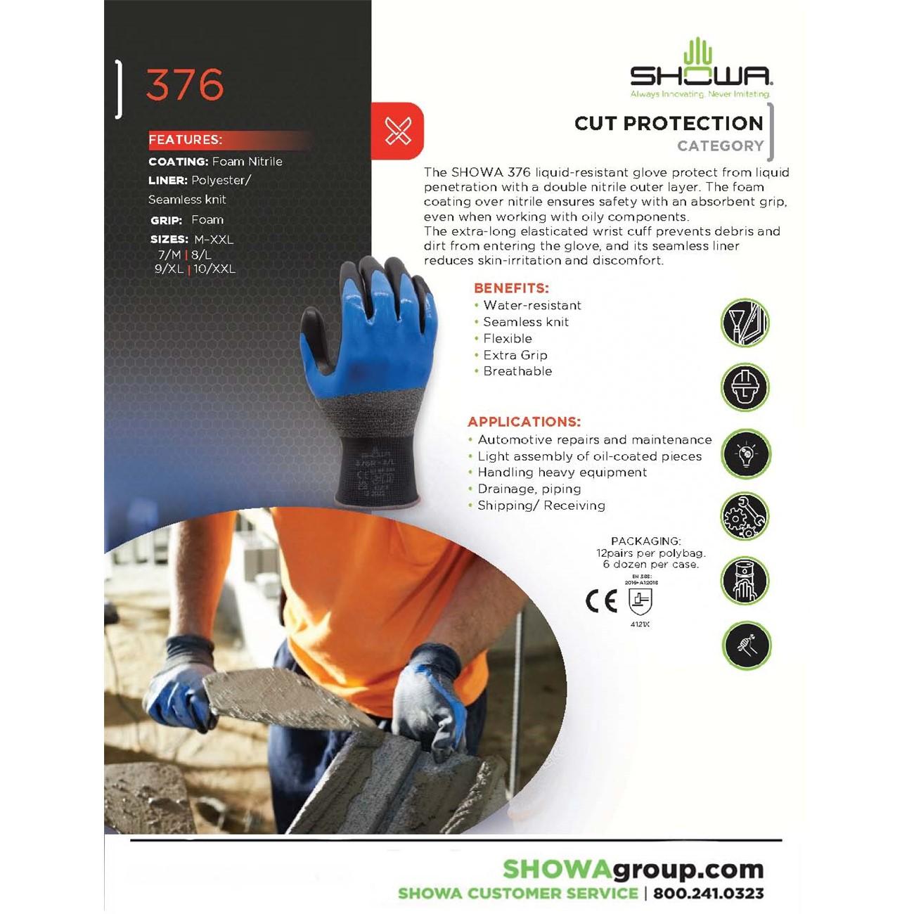 376M-07 Showa, General Purpose Glove, Medium, 9 L, 13 Grade