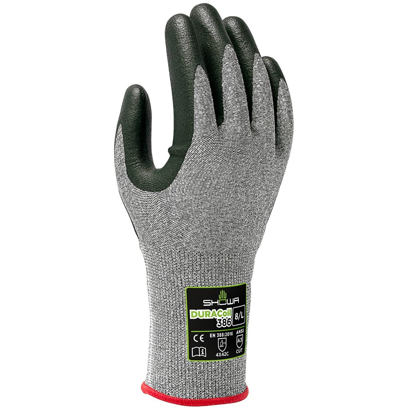 386M-07 Showa, Cut Resistant Glove, Medium, A3 Cut, Nitrile, Black, 10.2 L