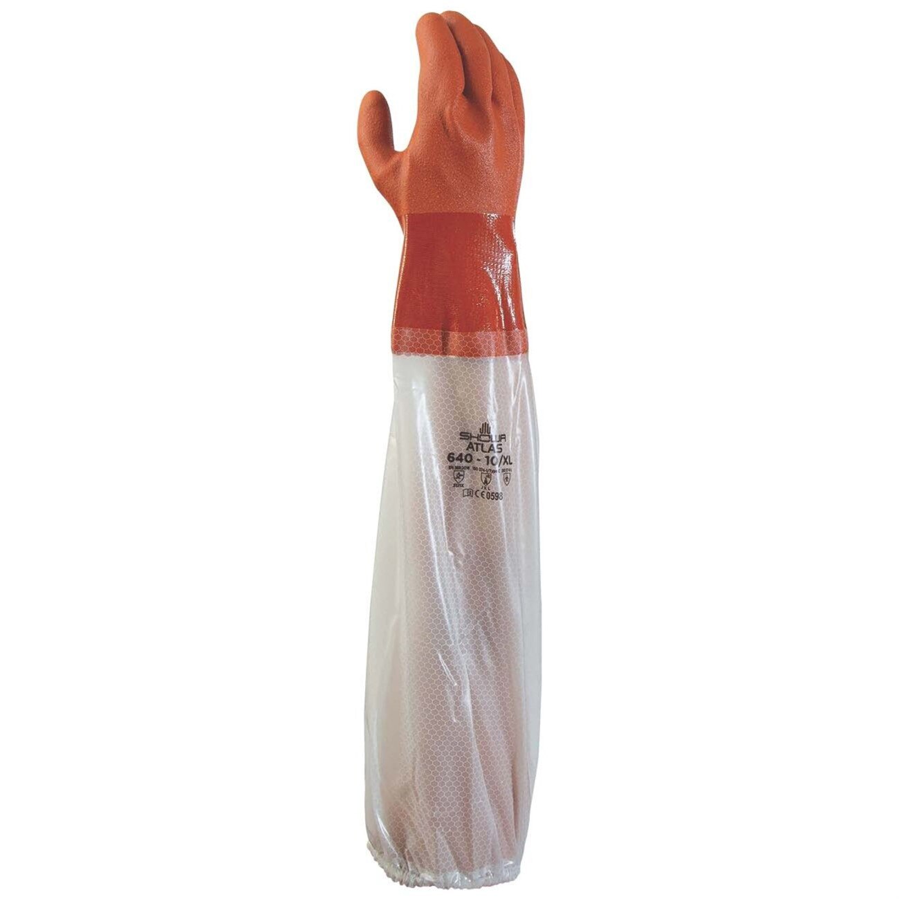 Chemical Resistance Glove, ATLAS, Size: Medium; Length: 15; Color: Orange; Grip: Rough