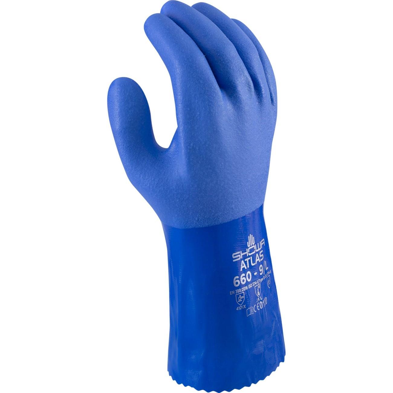 Chemical Resistance Glove, ATLAS, Size: Medium; Length: 13; Color: Blue; Grip: Rough