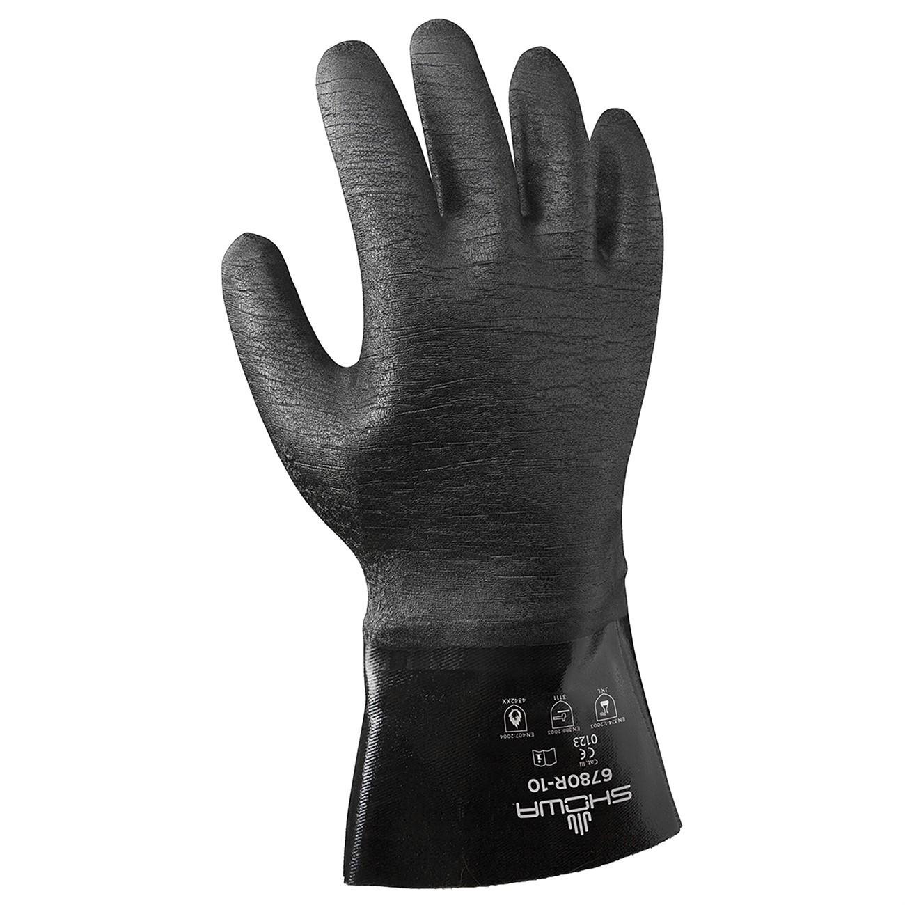 Chemical Resistance Glove, Size: Large; Coating Material: Neoprene; Length: 13.5; Color: Black; Grip: Rough