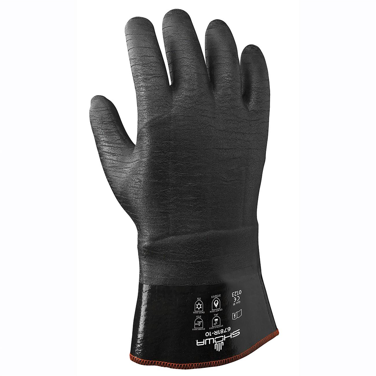 Chemical Resistance Glove, Size: Large; Coating Material: Neoprene; Length: 14.3; Color: Black; Grip: Rough; Cuff Style: Gauntlet