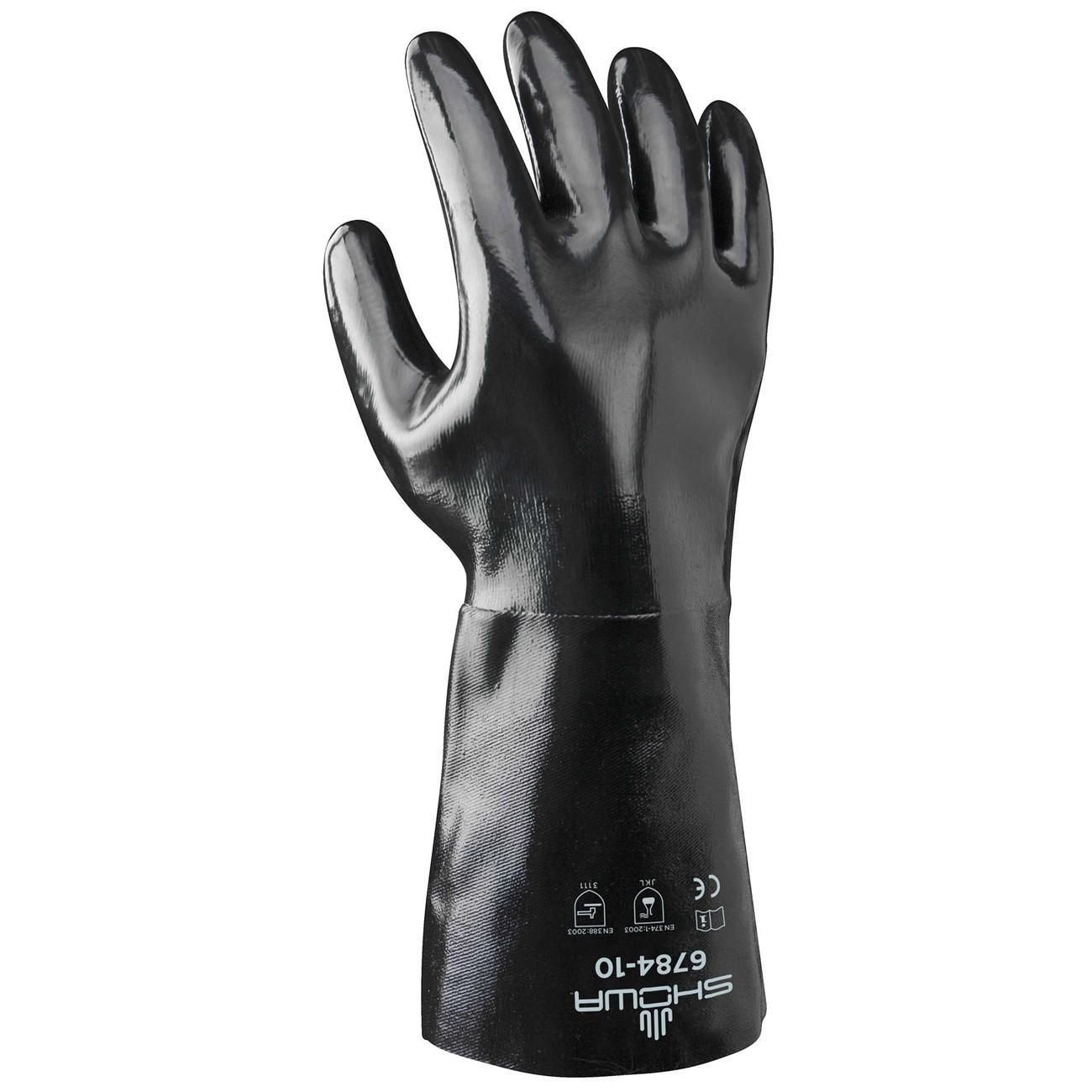 Chemical Resistance Glove, Size: Large; Coating Material: Neoprene; Length: 14.3; Color: Black; Grip: Smooth