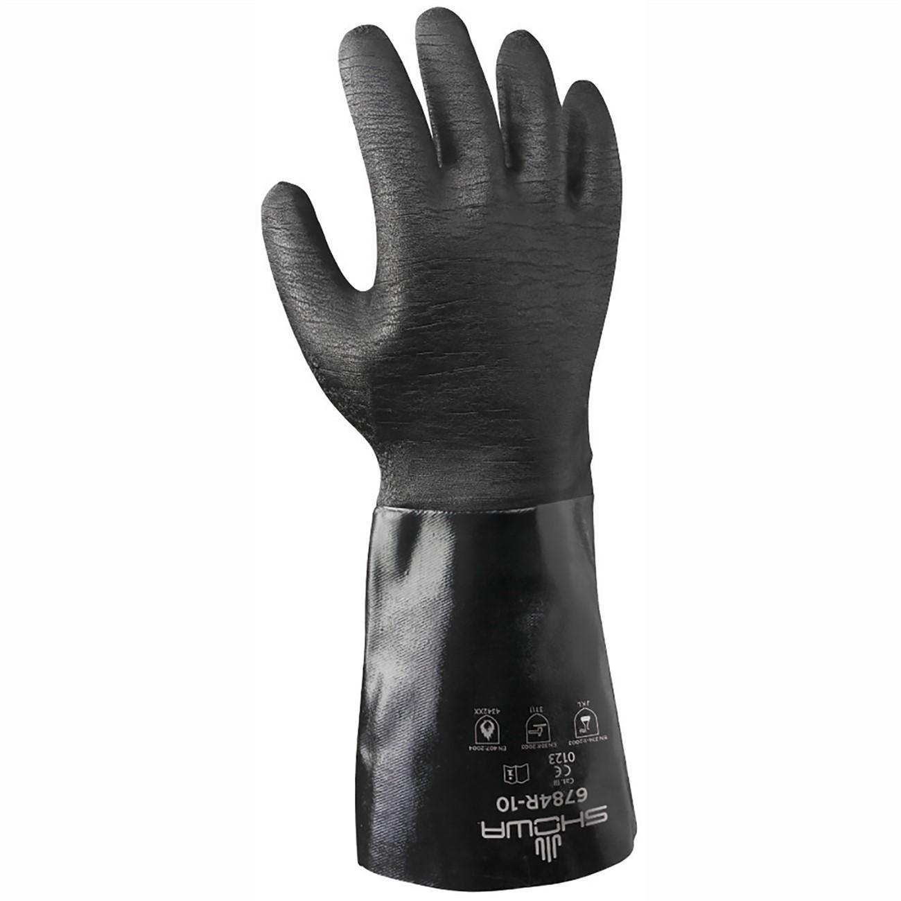 Chemical Resistance Glove, Size: Large; Coating Material: Neoprene; Length: 14.3; Color: Black; Grip: Rough