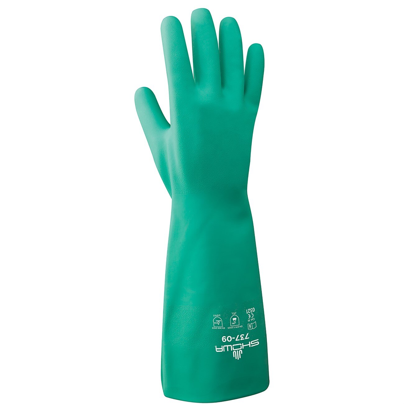 Chemical Resistance Glove, Size: X-Large; Material: Nitrile; Length: 16.5; Color: Light Green; Thickness: 22 mil; Grip: Bisque