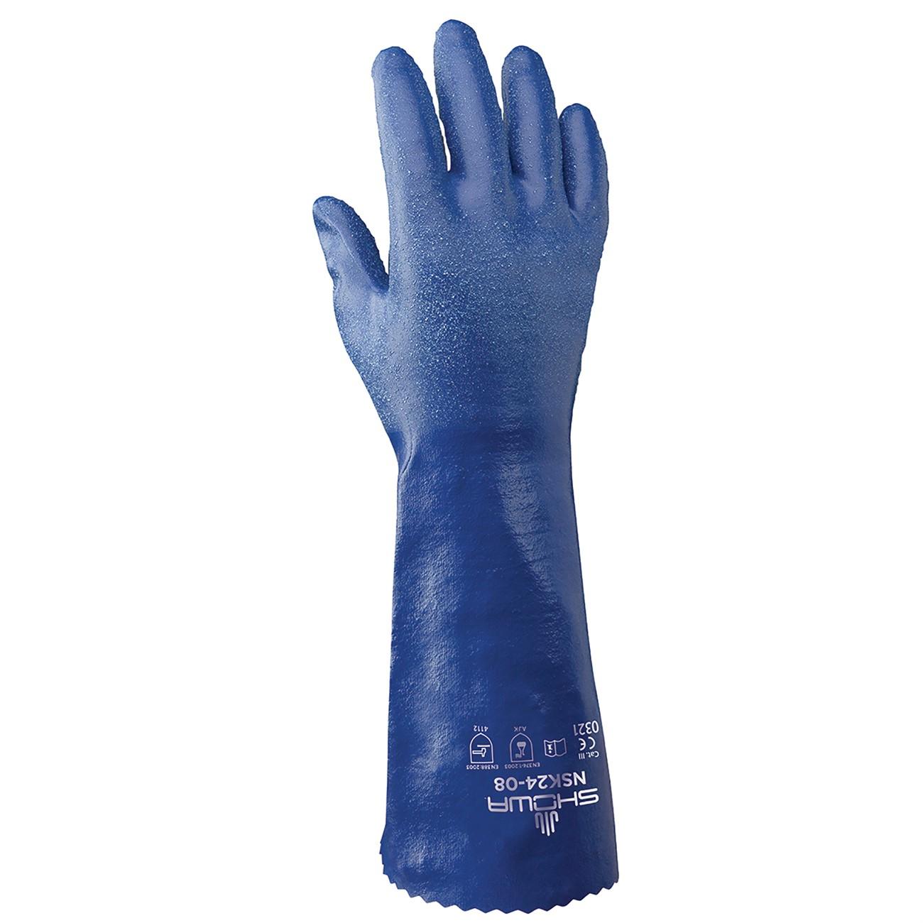 Chemical Resistance Glove, Size: Small; Material: Nitrile; Length: 13.75; Color: Royal Blue; Grip: Rough