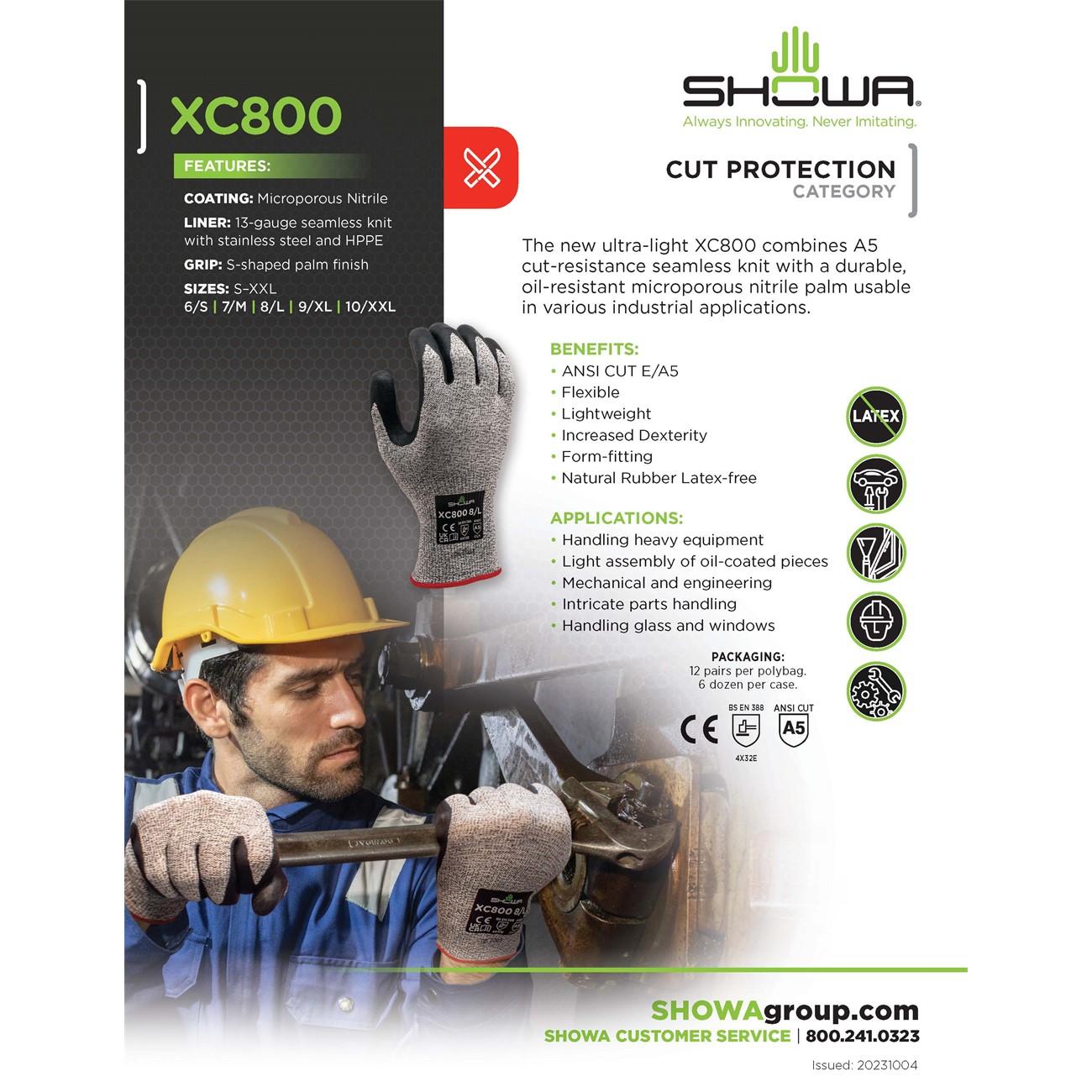 XC800XXL-10 Showa, Cut Resistant Glove, 2X-Large, A5 Cut, Nitrile, 11 L