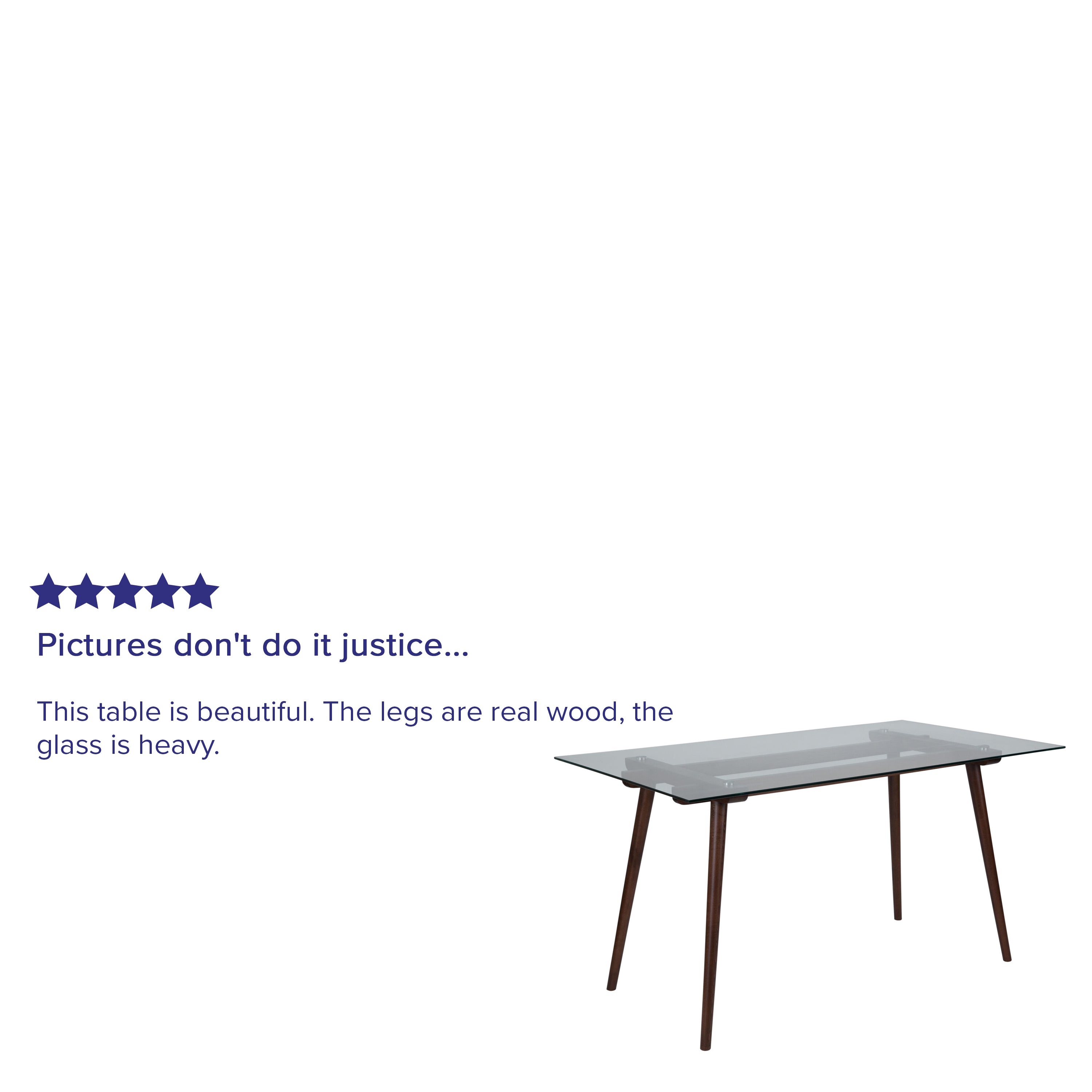 Meriden 31.5" x 55" Rectangular Solid Walnut Wood Table with Clear Glass Top