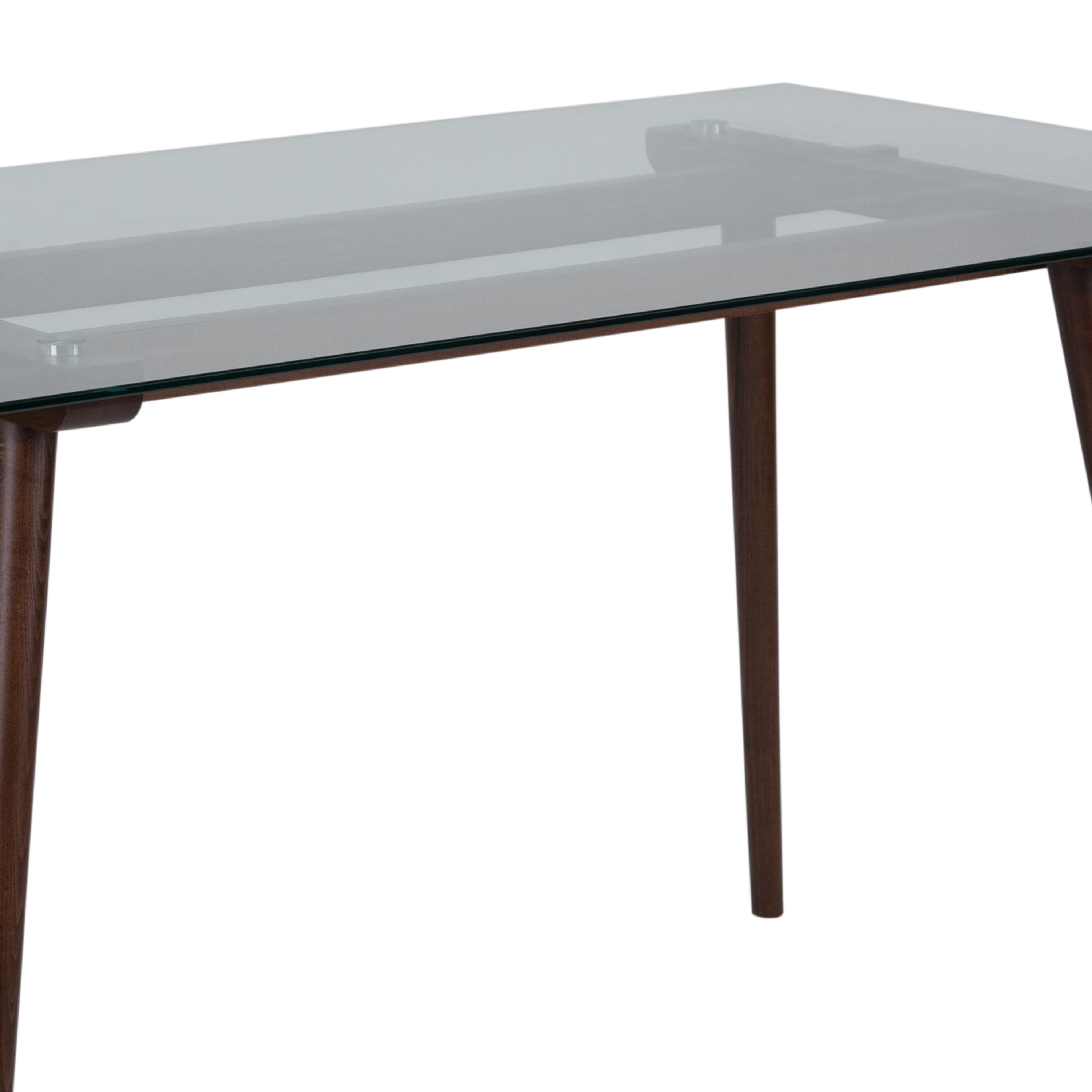 Meriden 31.5" x 55" Rectangular Solid Walnut Wood Table with Clear Glass Top