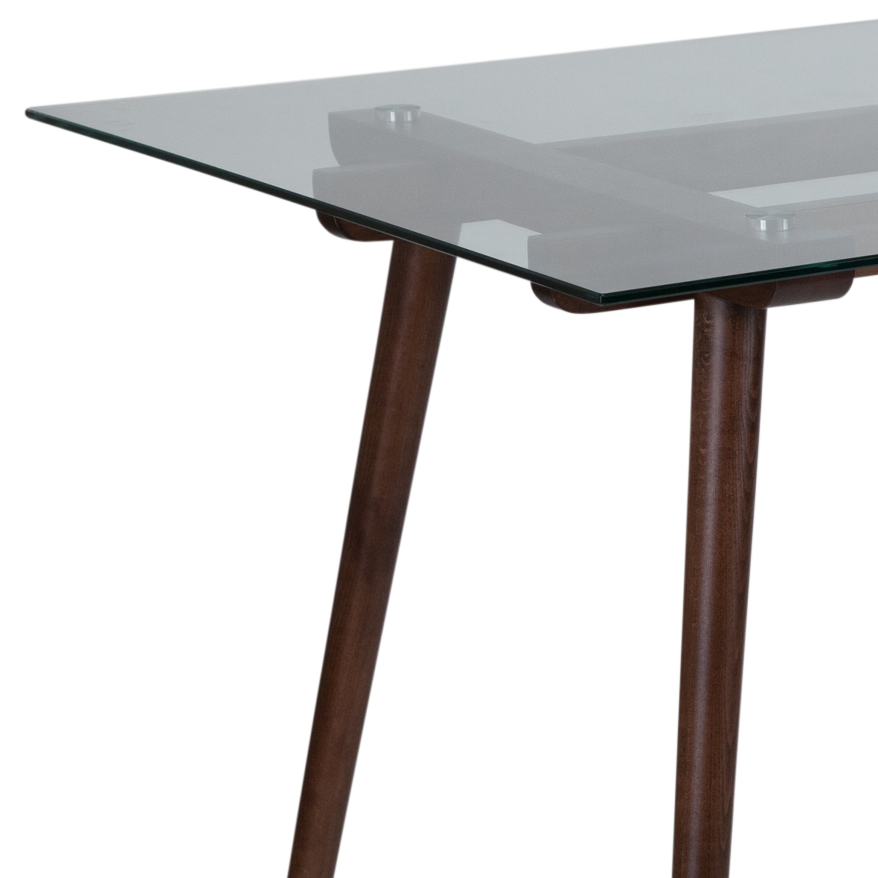 Meriden 31.5" x 55" Rectangular Solid Walnut Wood Table with Clear Glass Top