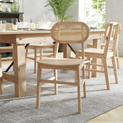 Jacob Set of 2 Commercial Cane Rattan Dining and Event Chairs with Solid Wood Frame and Seat, Natural