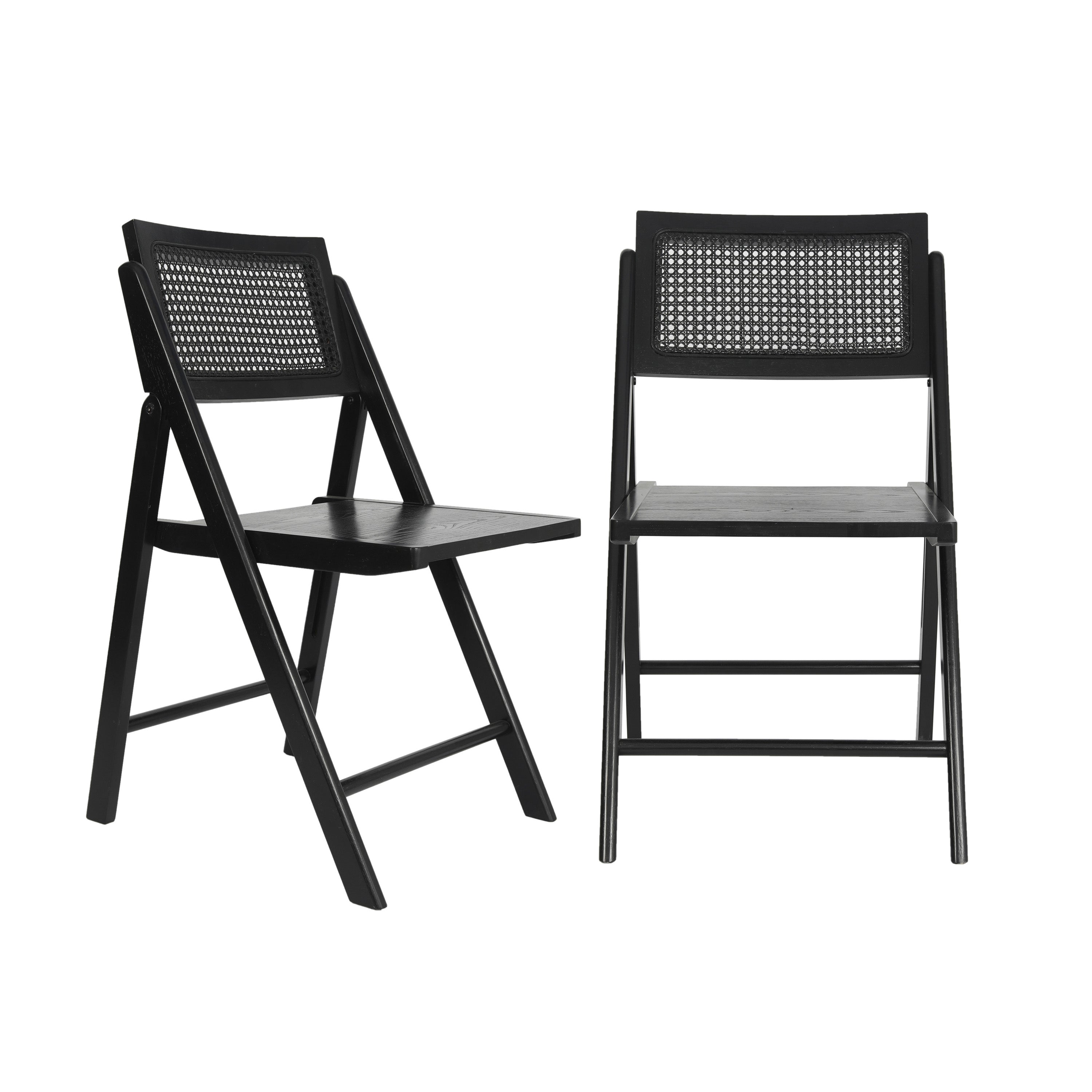 Galene Set of 2 Cane Rattan Folding Chairs with Solid Wood Frame and Seat and Ventilated Back, Perfect for Events or Additional Seating, Natural/Black