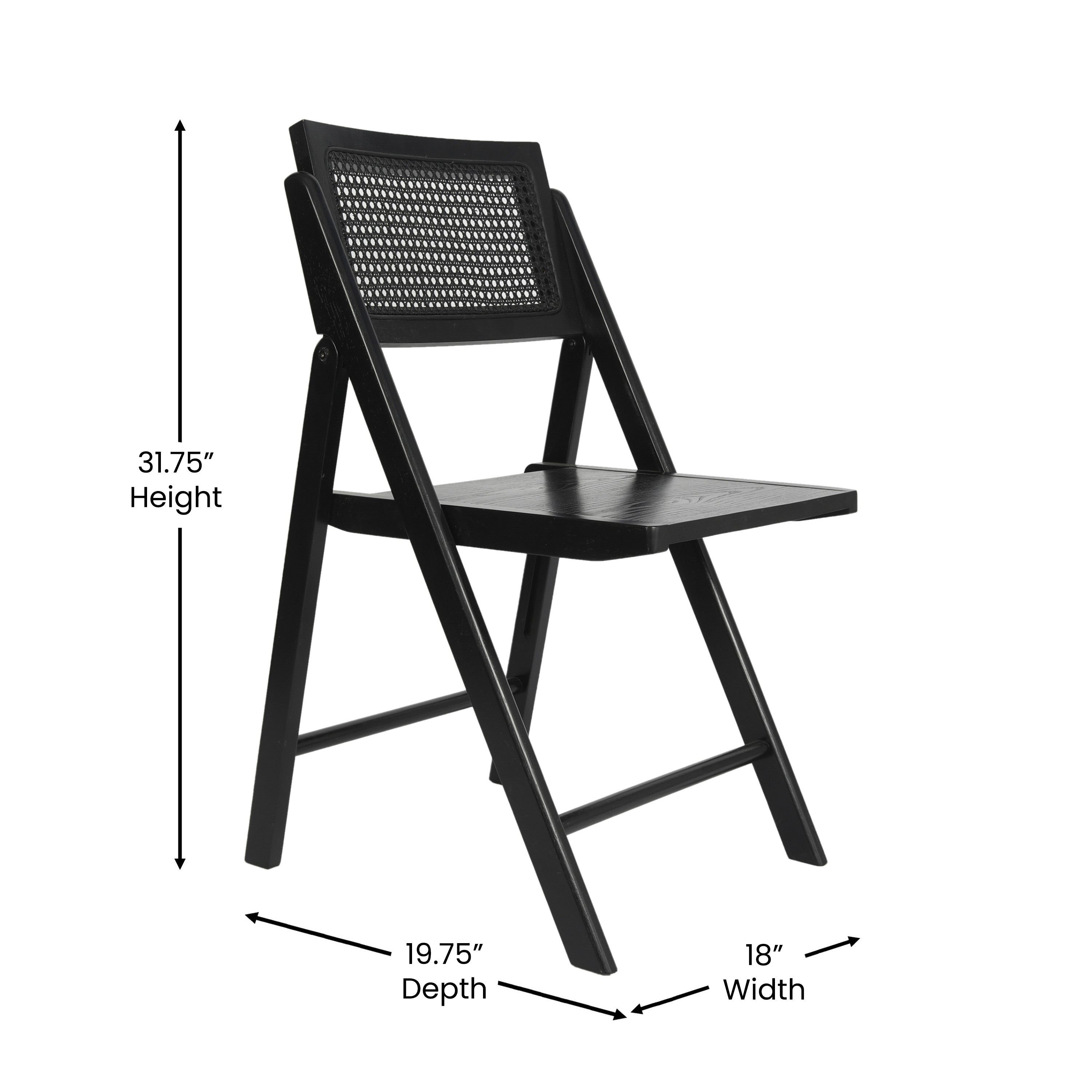 Galene Set of 2 Cane Rattan Folding Chairs with Solid Wood Frame and Seat and Ventilated Back, Perfect for Events or Additional Seating, Natural/Black