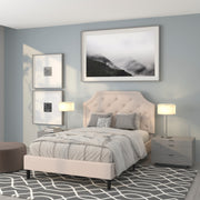 Brighton Full Size Tufted Upholstered Platform Bed in Beige Fabric